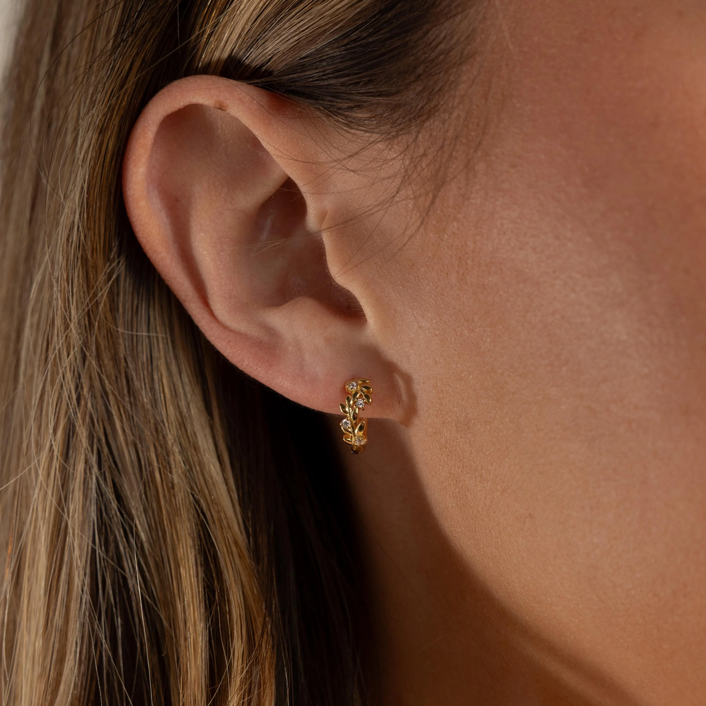 Diamond Leaf Hoops in 18K Gold - Image 2