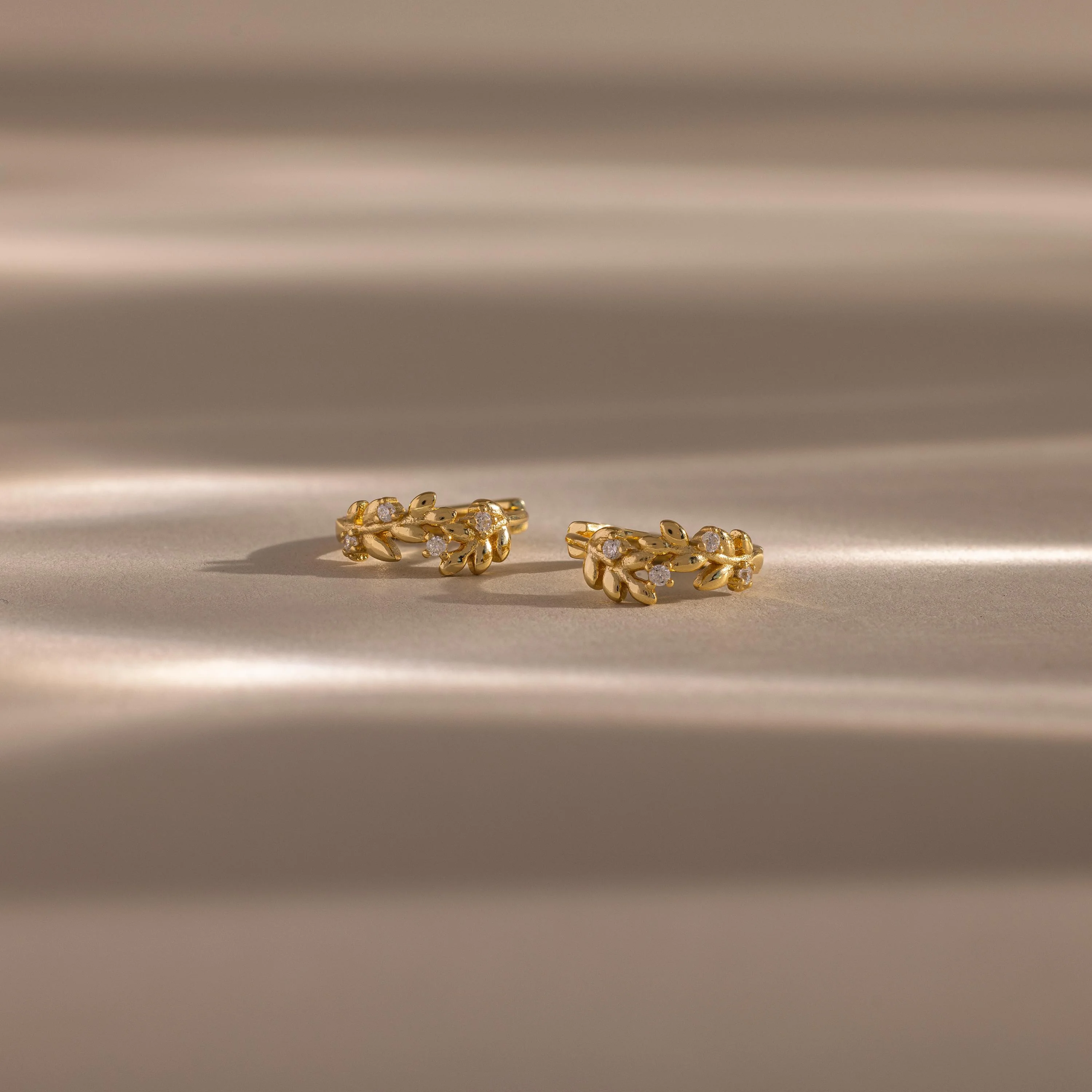 Diamond Leaf Hoops in 18K Gold - Image 3