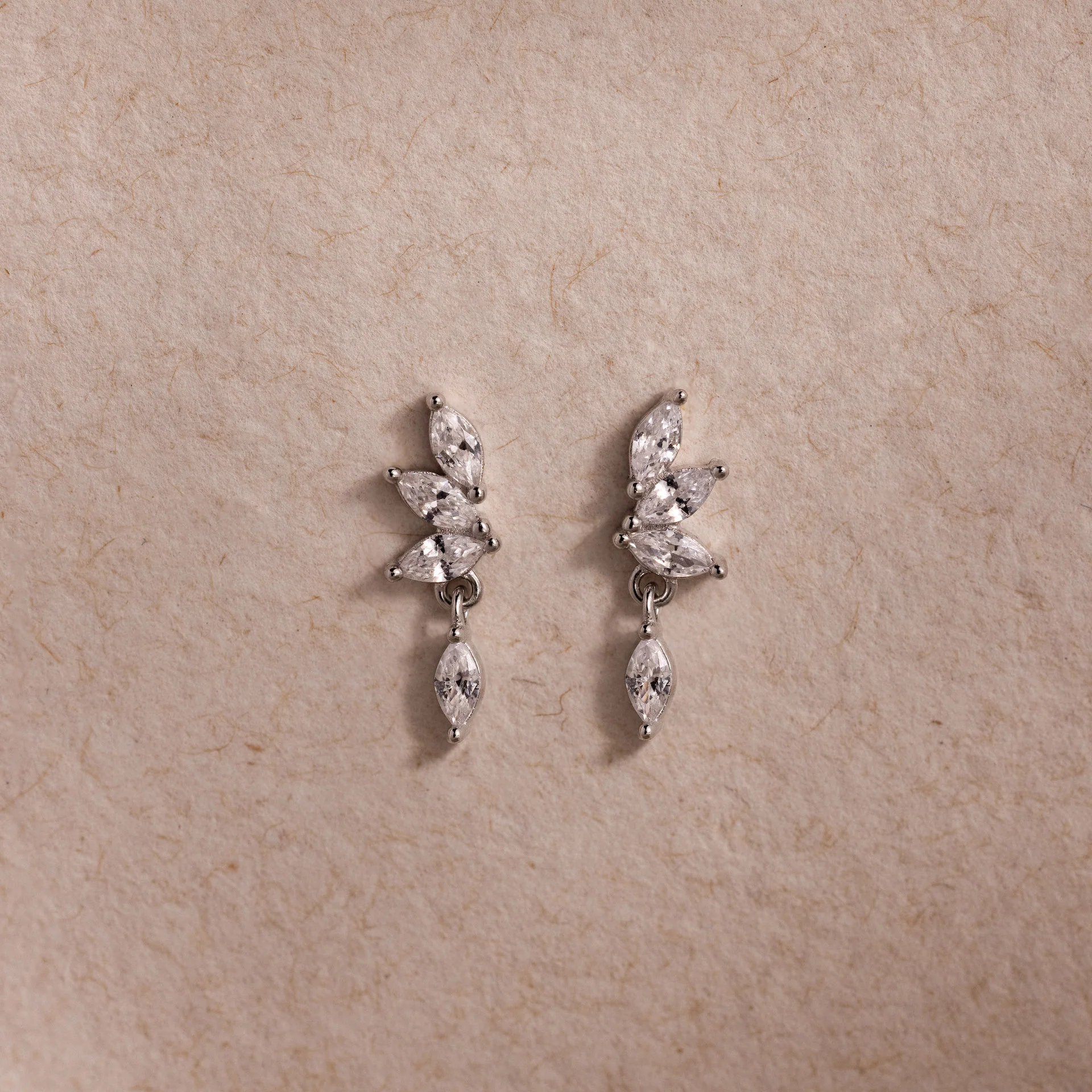 Diamond Marquise Drop Studs in Silver - Image 3