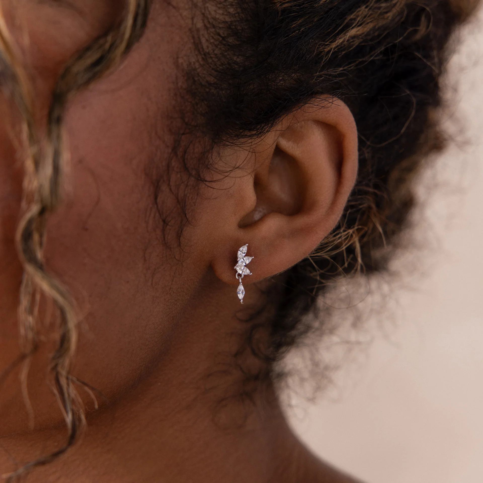 Diamond Marquise Drop Studs in Silver - Image 2