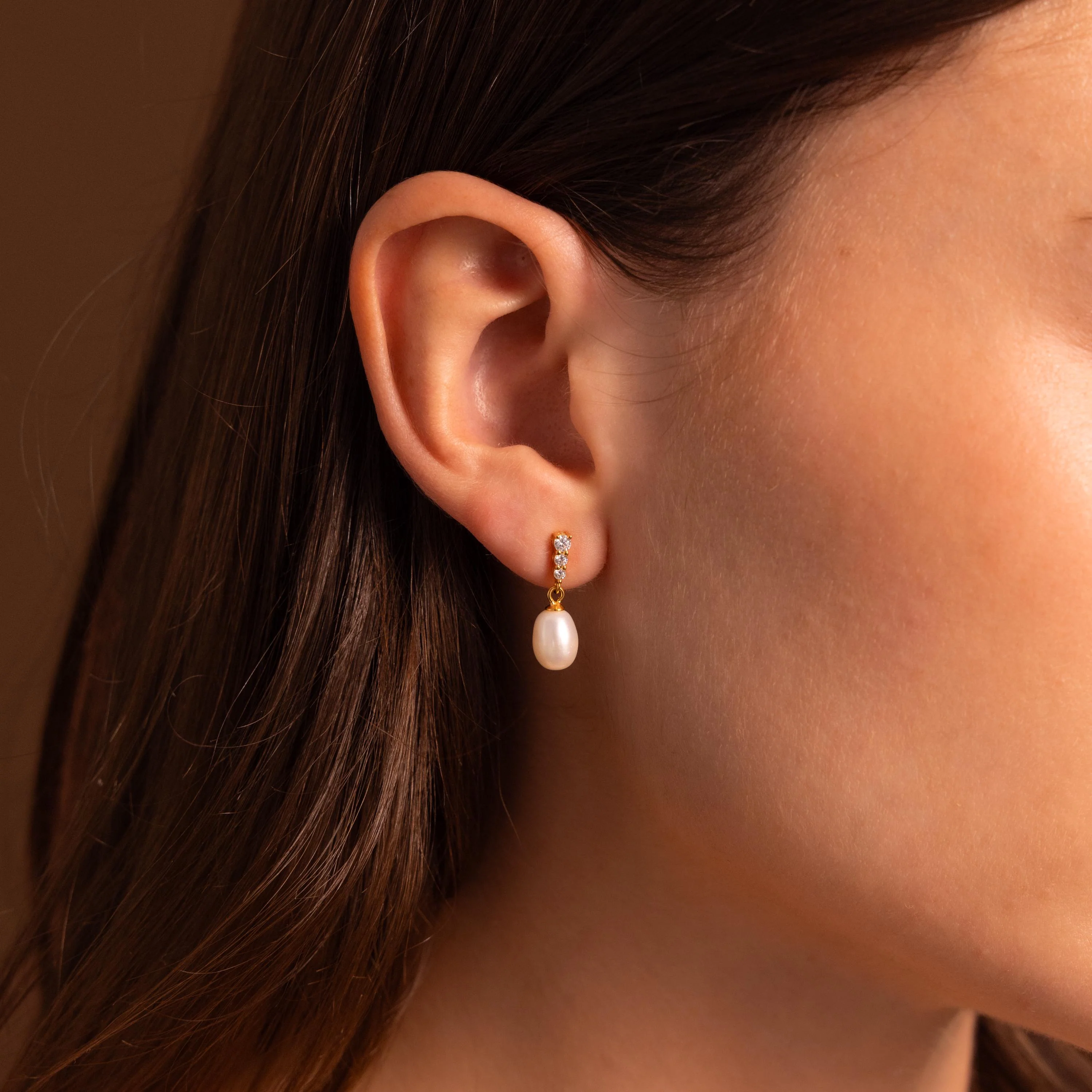 Diamond Pearl Droplet Earrings in 18K Gold - Image 2