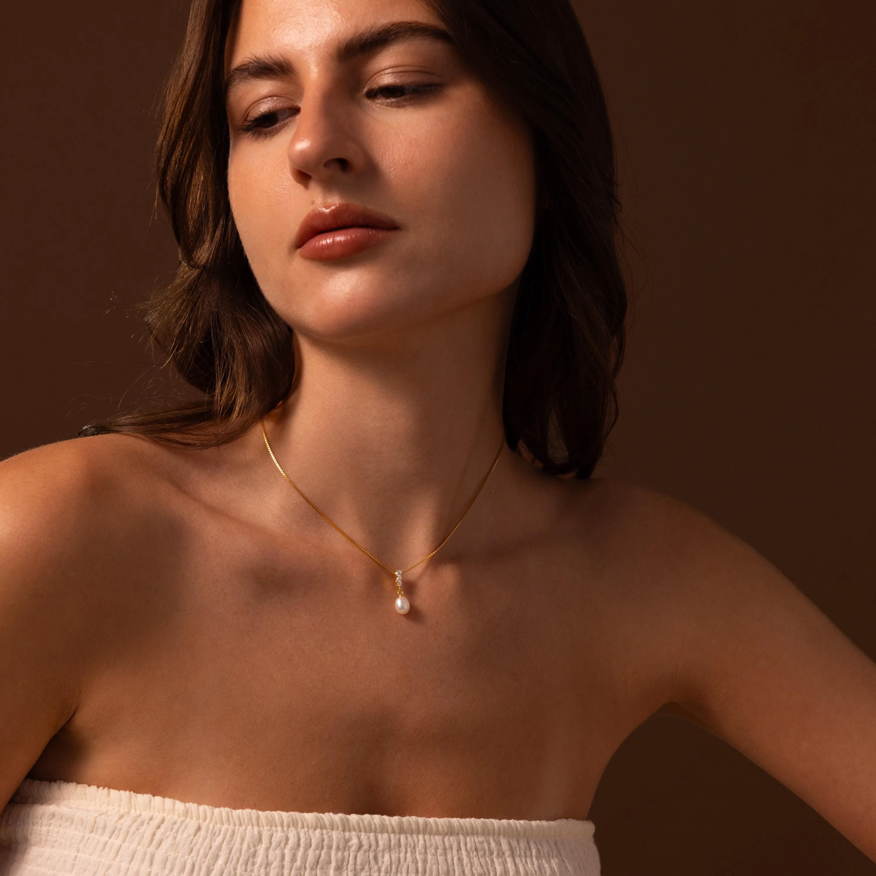 Diamond Pearl Droplet Necklace - Image 5