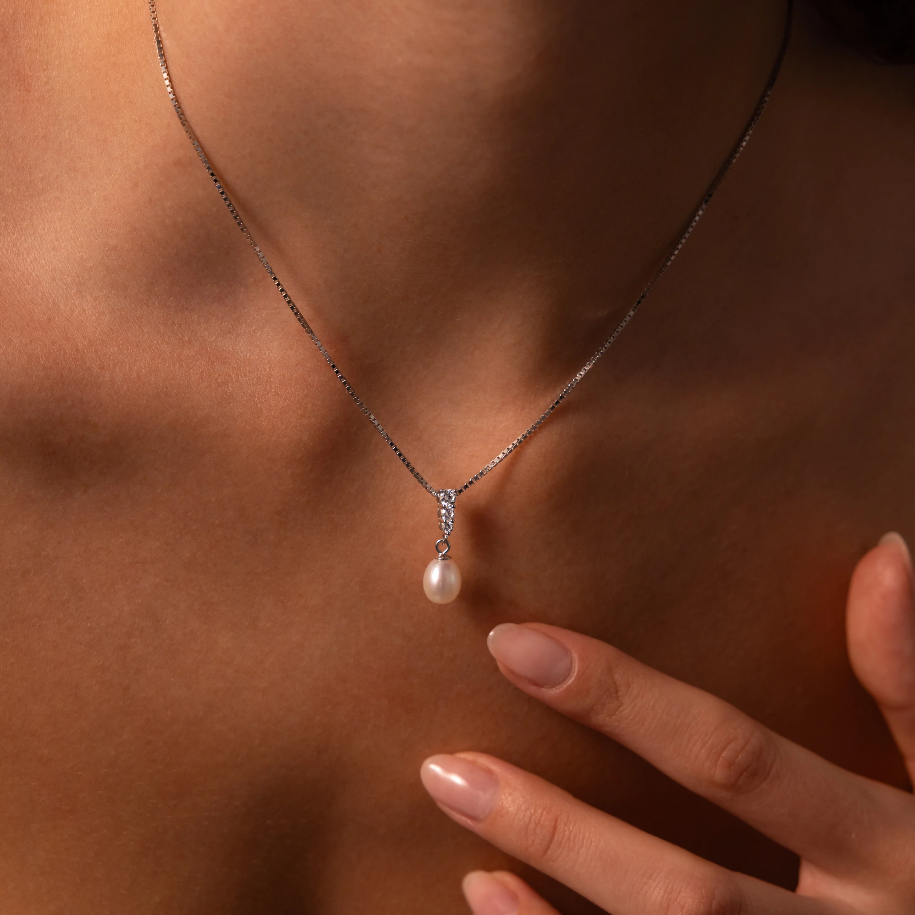 Diamond Pearl Droplet Necklace - Image 7