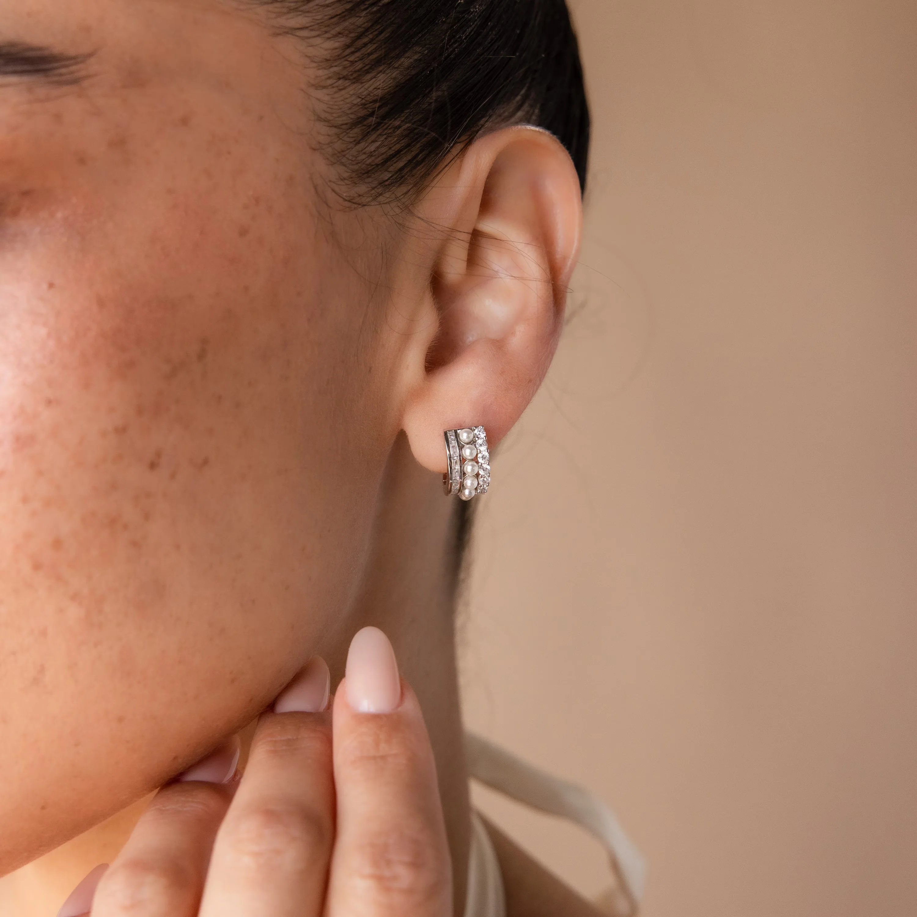 Diamond Pearl Stacked Hoops - Image 4