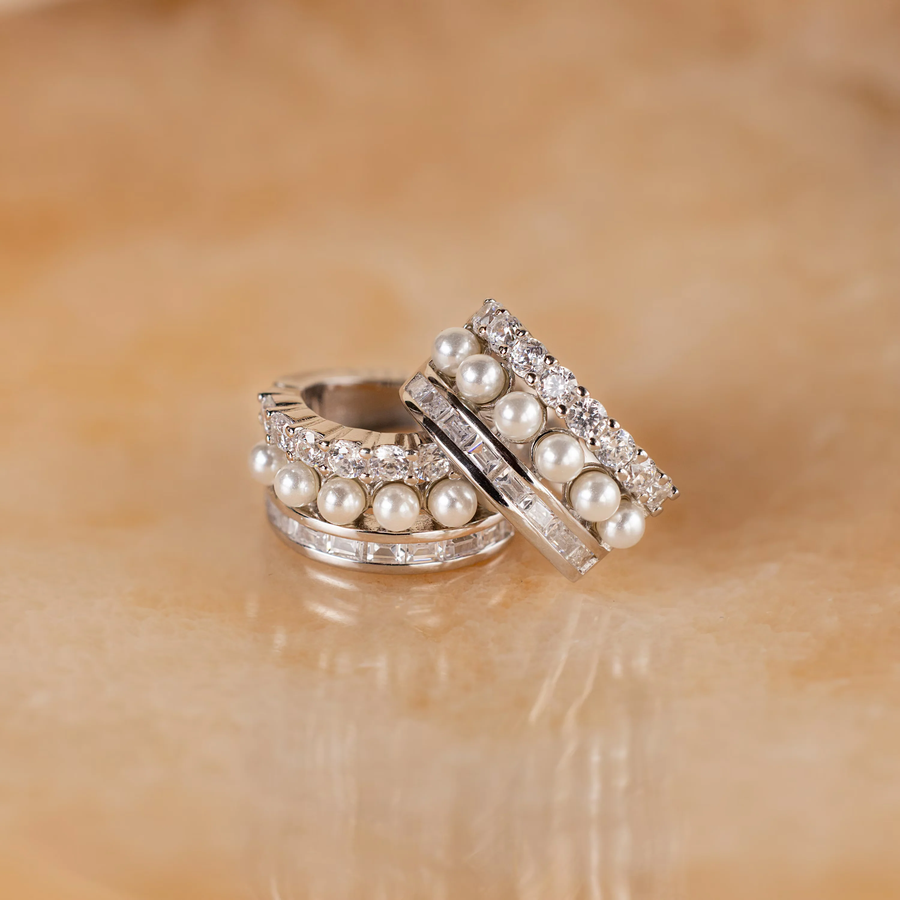 Diamond Pearl Stacked Hoops - Image 5