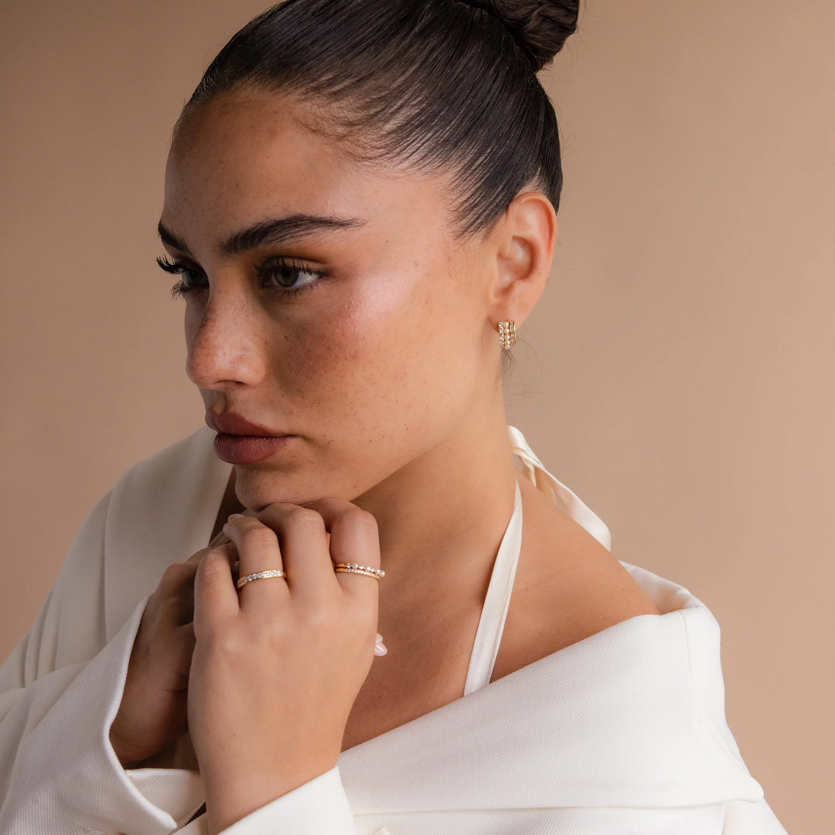 Diamond Pearl Stacked Hoops - Image 6