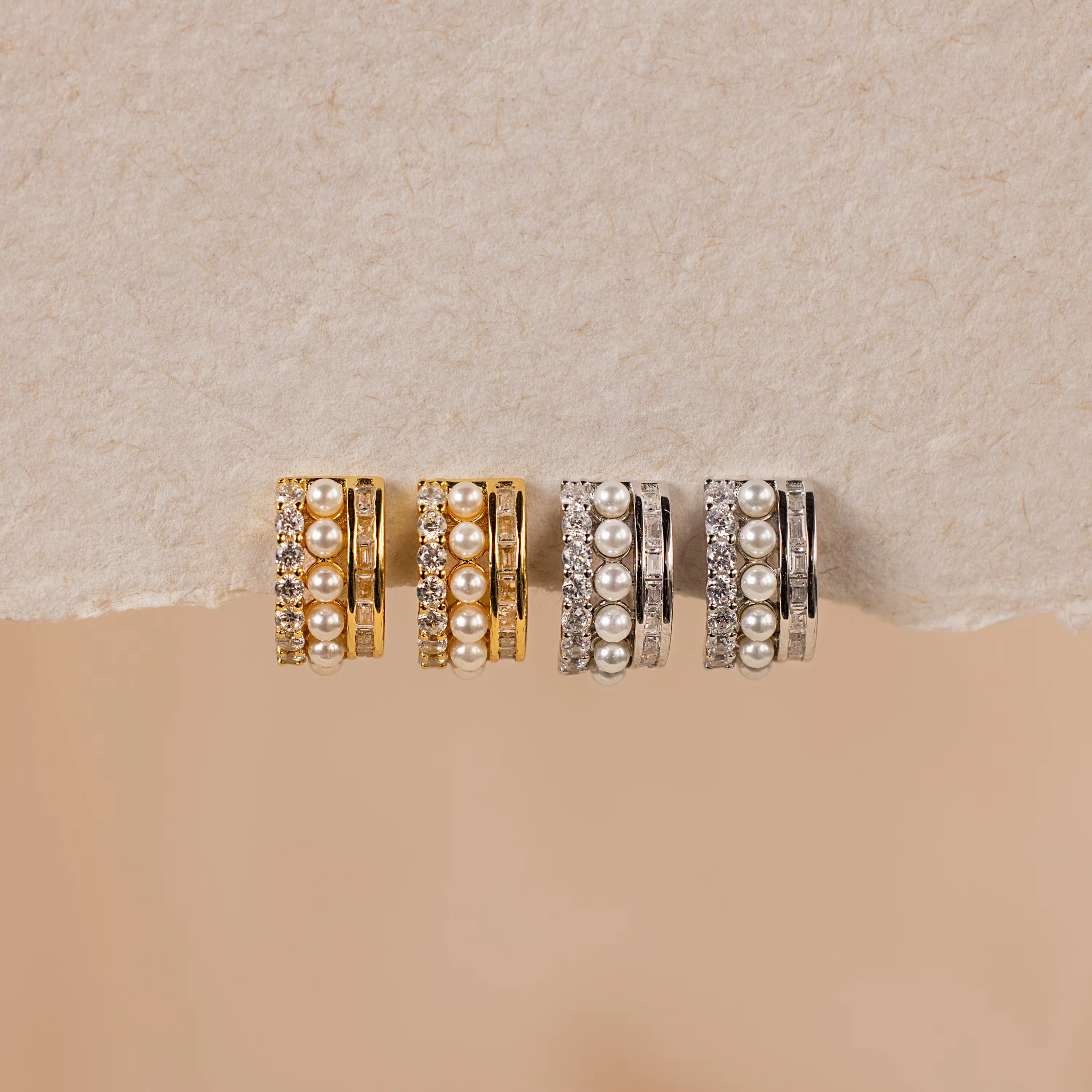 Diamond Pearl Stacked Hoops - Image 7