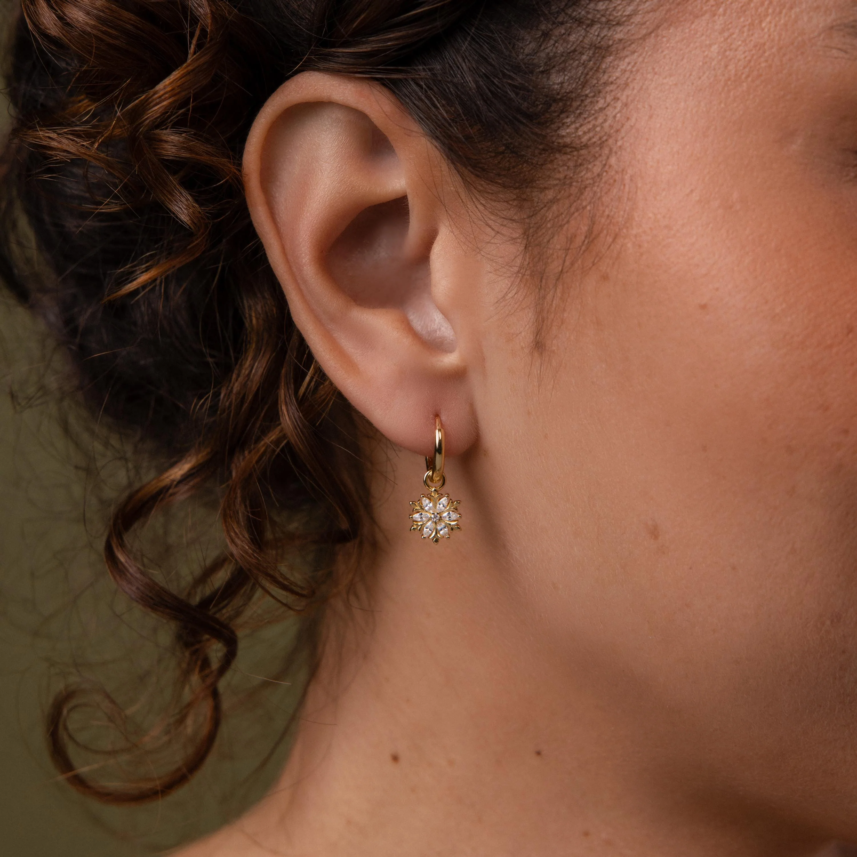 Diamond Poinsettia Hoops in 18K Gold - Image 2