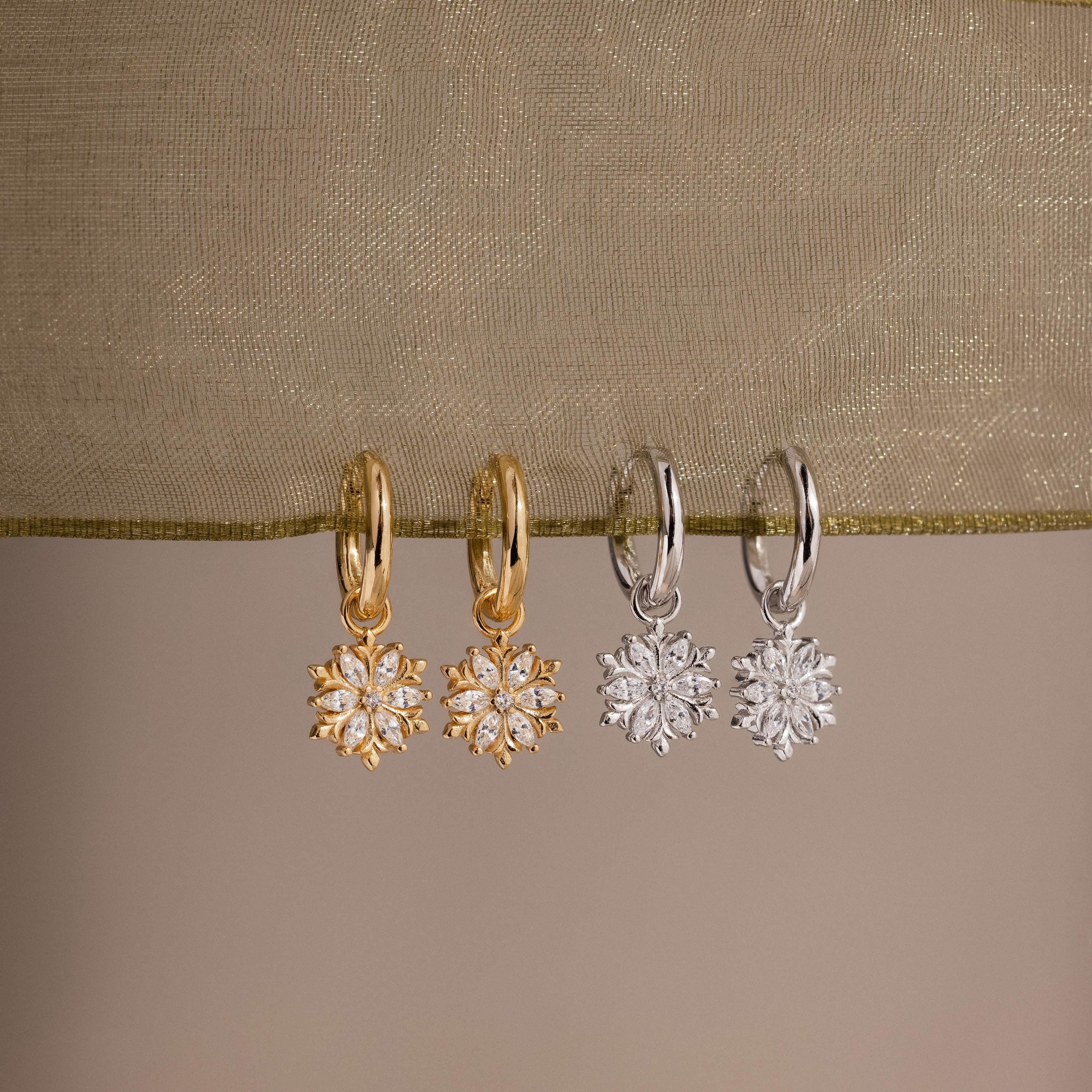 Diamond Poinsettia Hoops in 18K Gold - Image 3