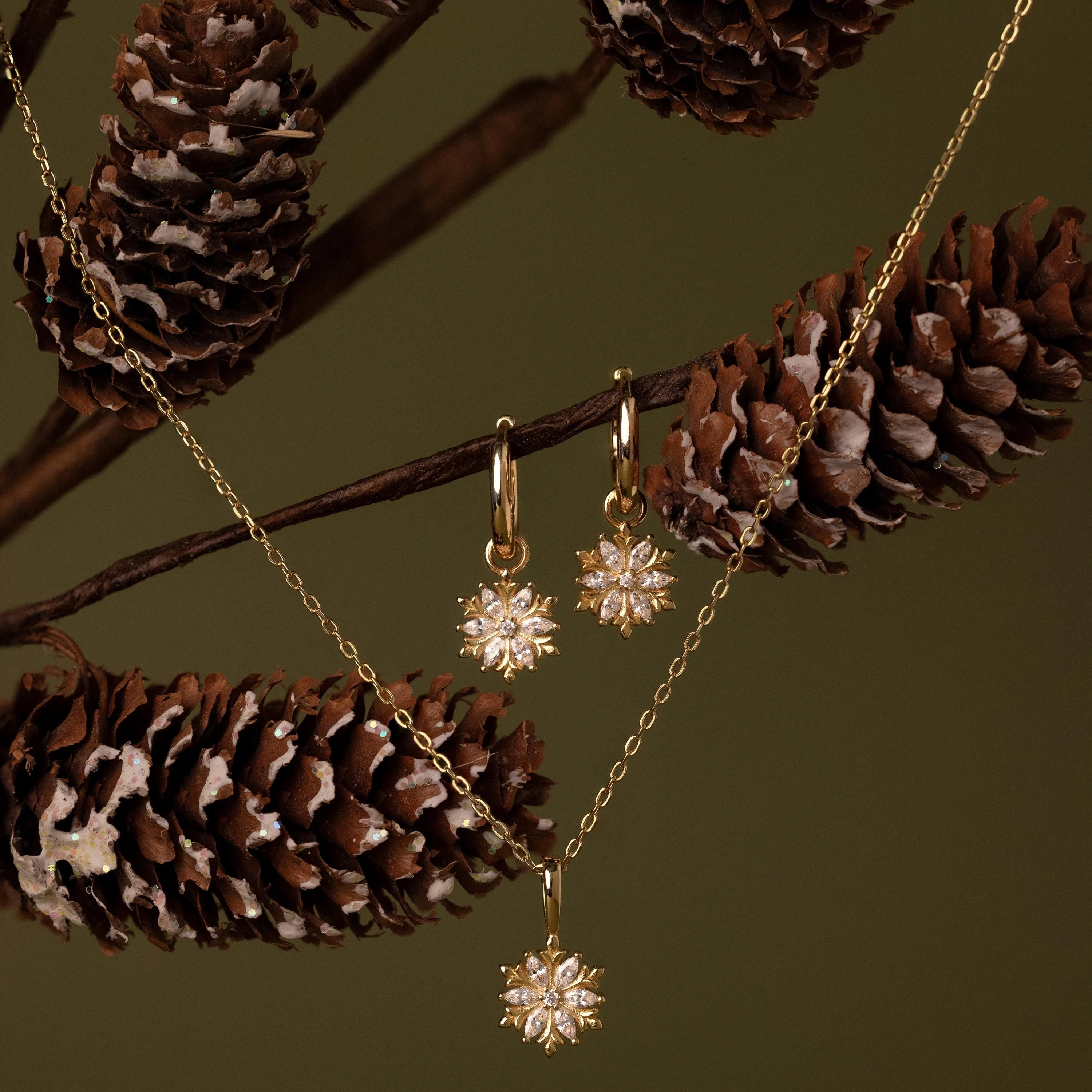 Diamond Poinsettia Hoops in 18K Gold - Image 5