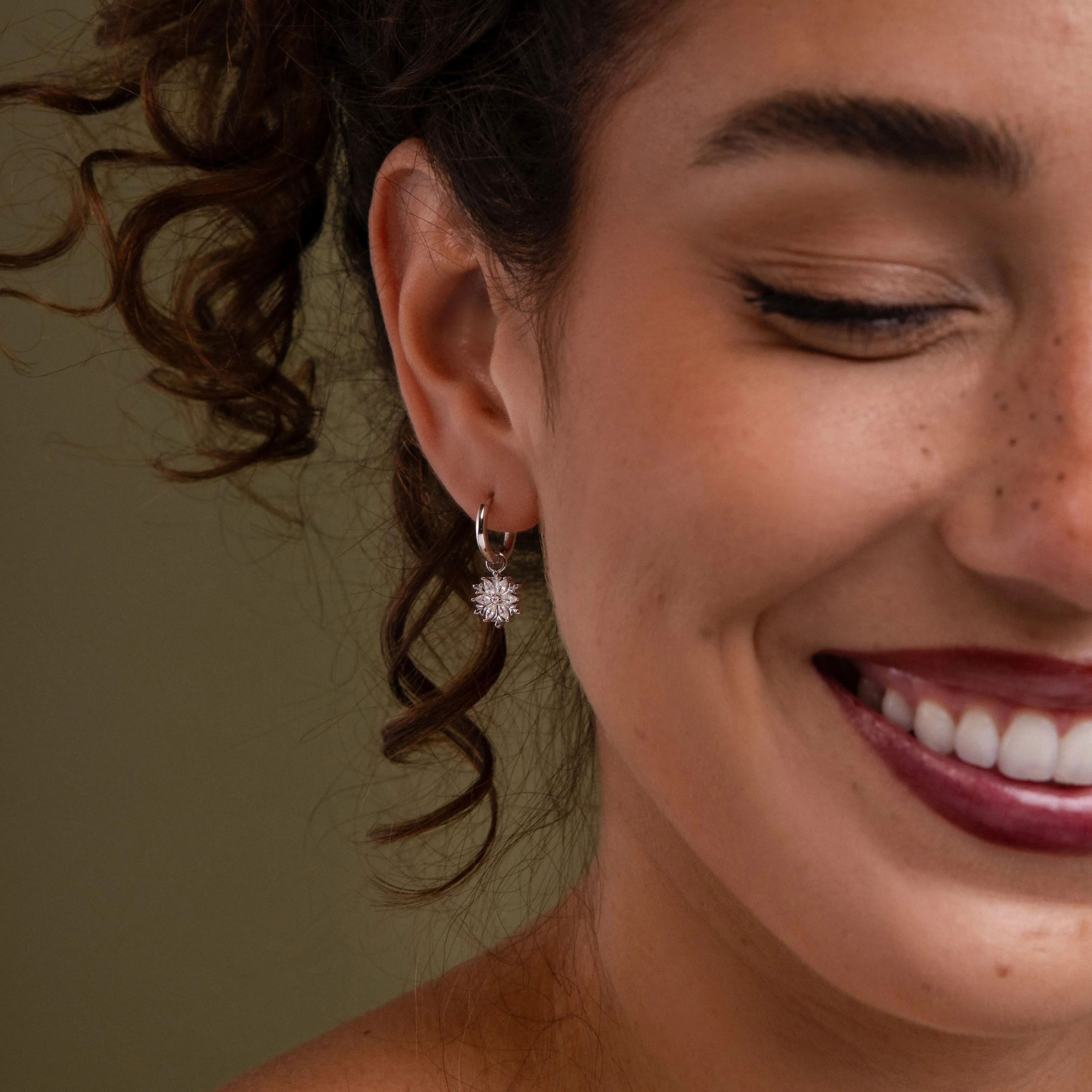 Diamond Poinsettia Hoops in Silver - Image 4