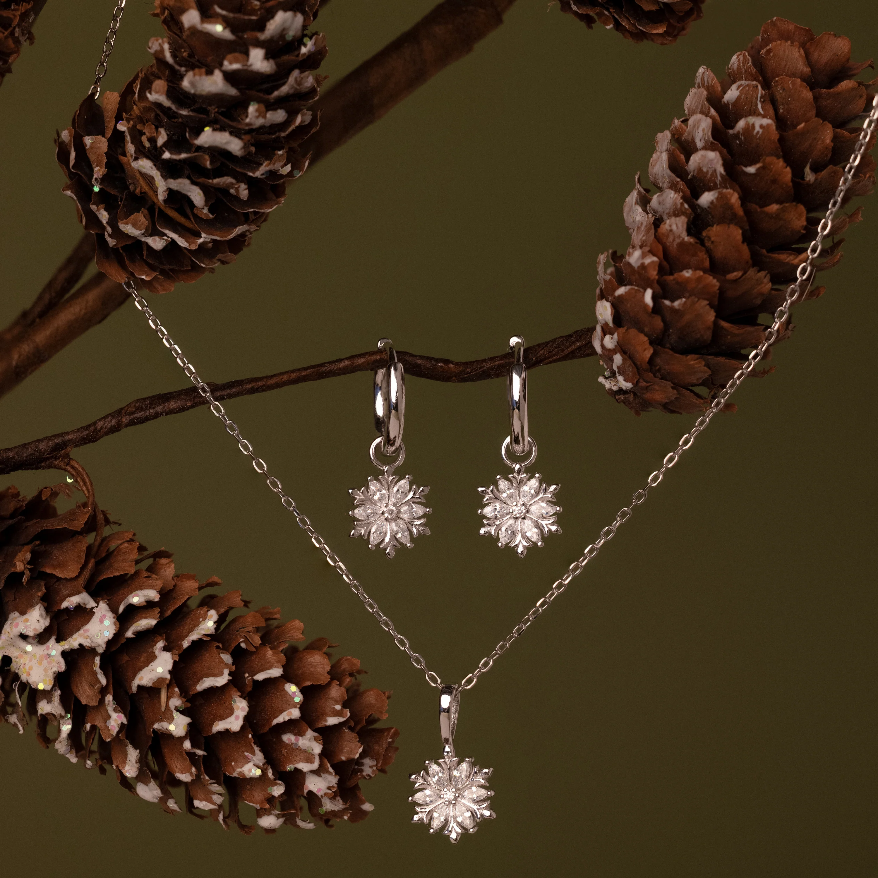 Diamond Poinsettia Hoops in Silver - Image 5