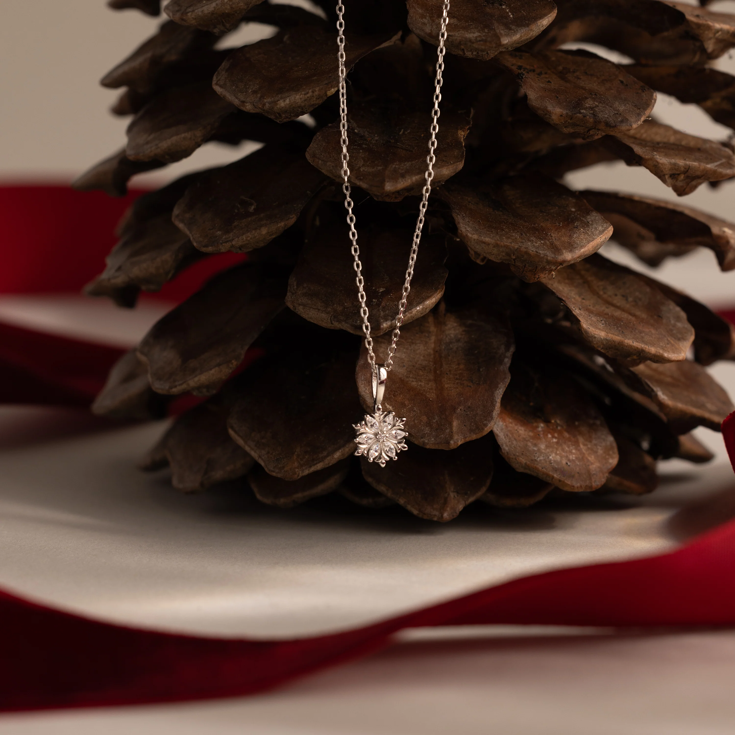 Diamond Poinsettia Necklace in Silver - Image 3