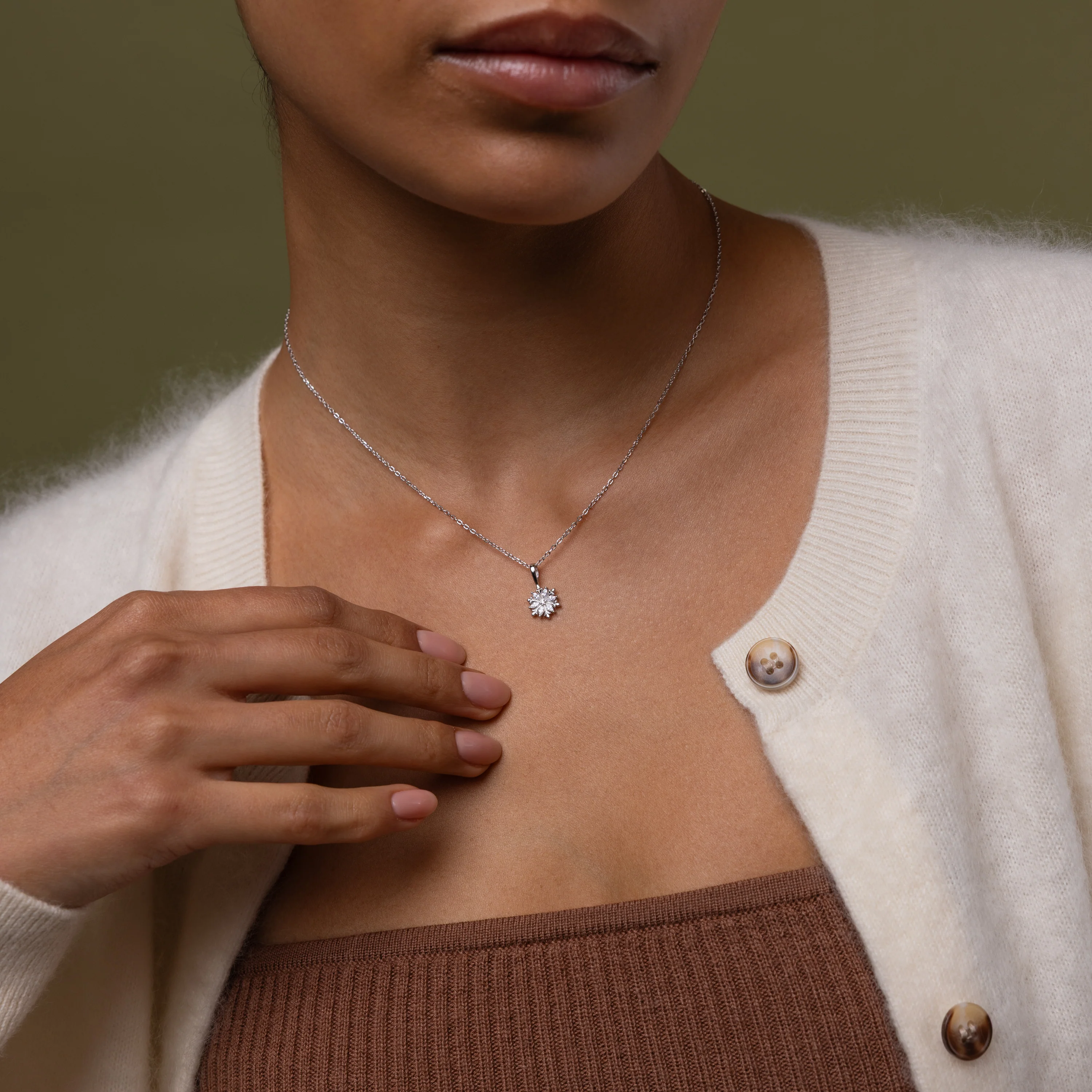 Diamond Poinsettia Necklace in Silver - Image 6