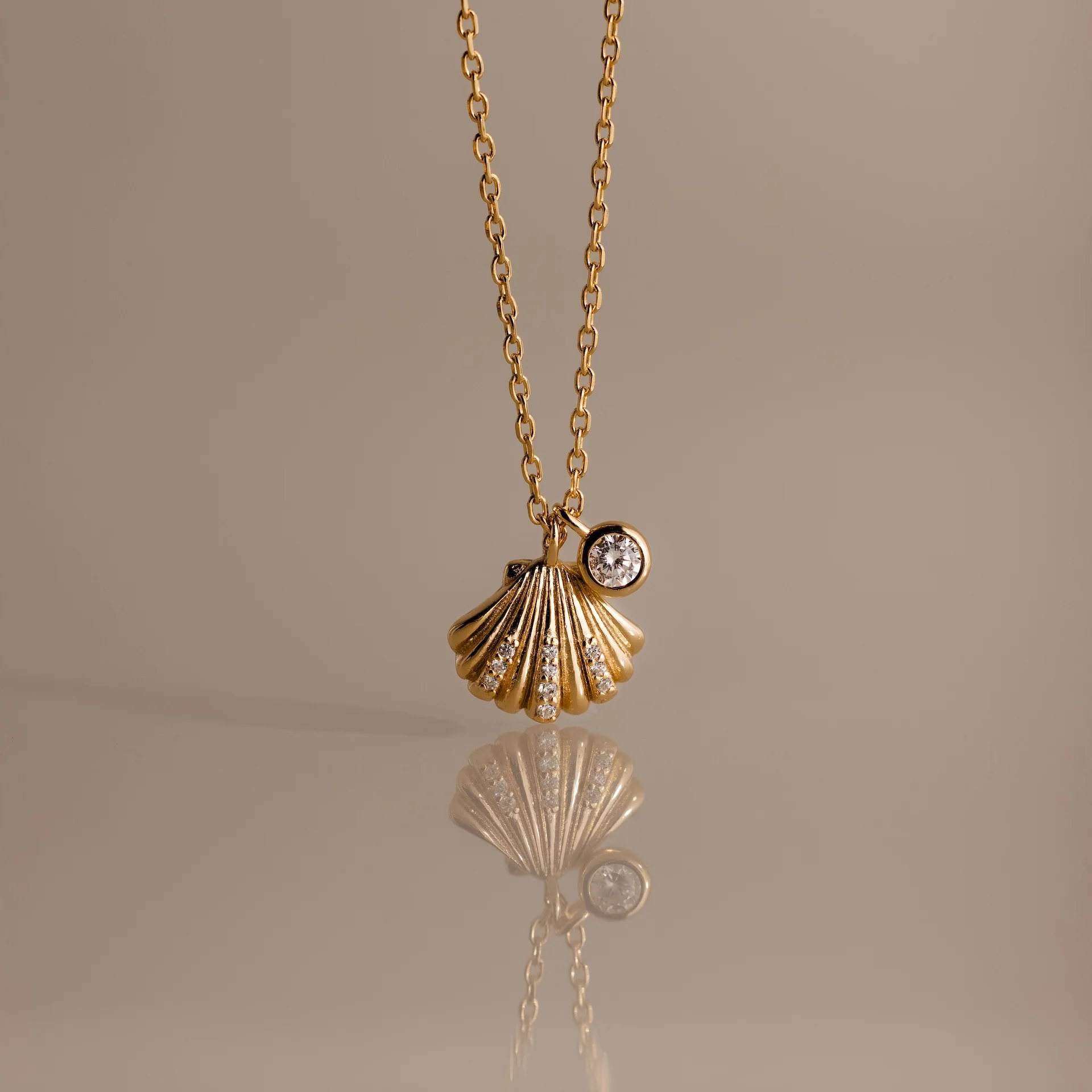 Diamond Seashell Charm Necklace