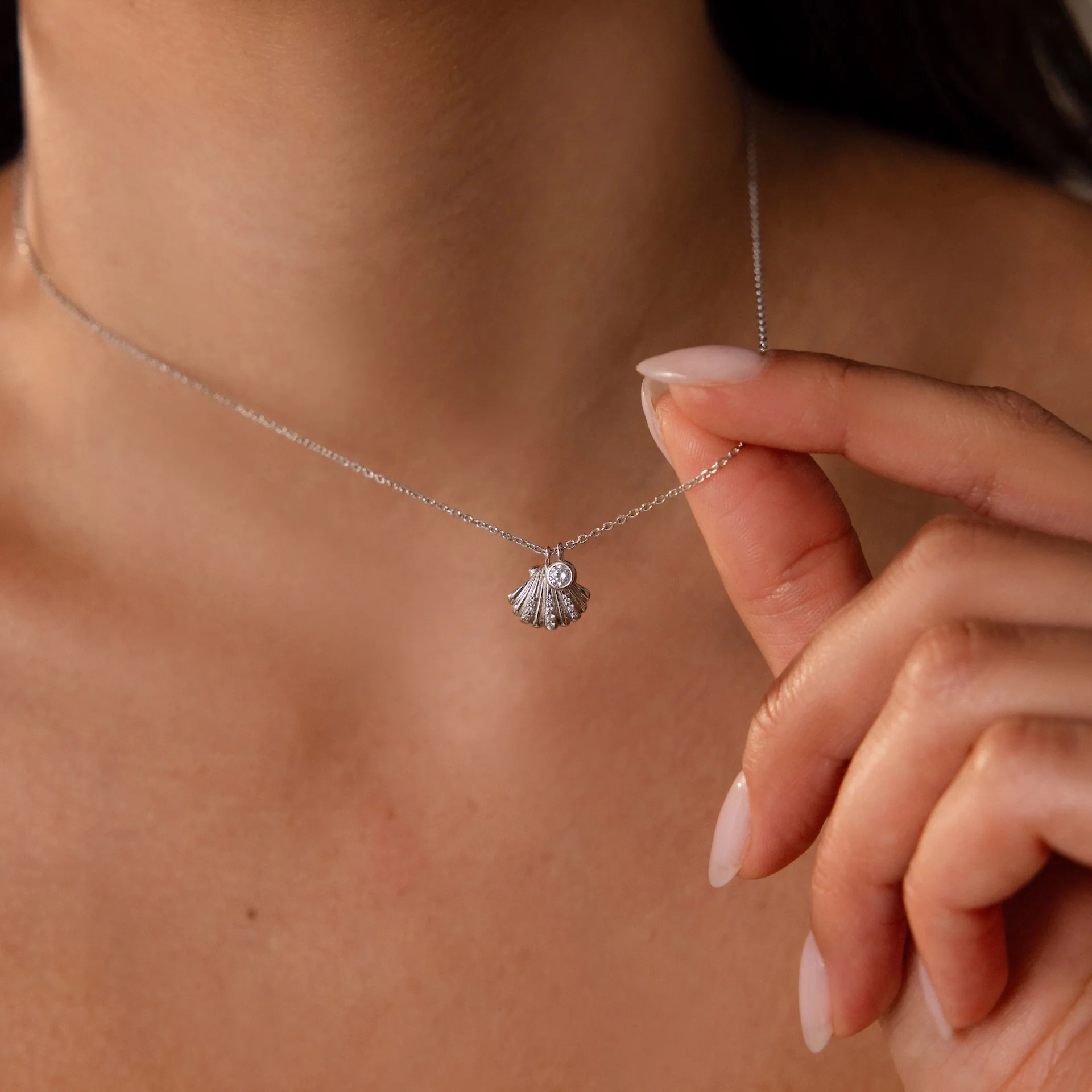 Diamond Seashell Charm Necklace - Image 5