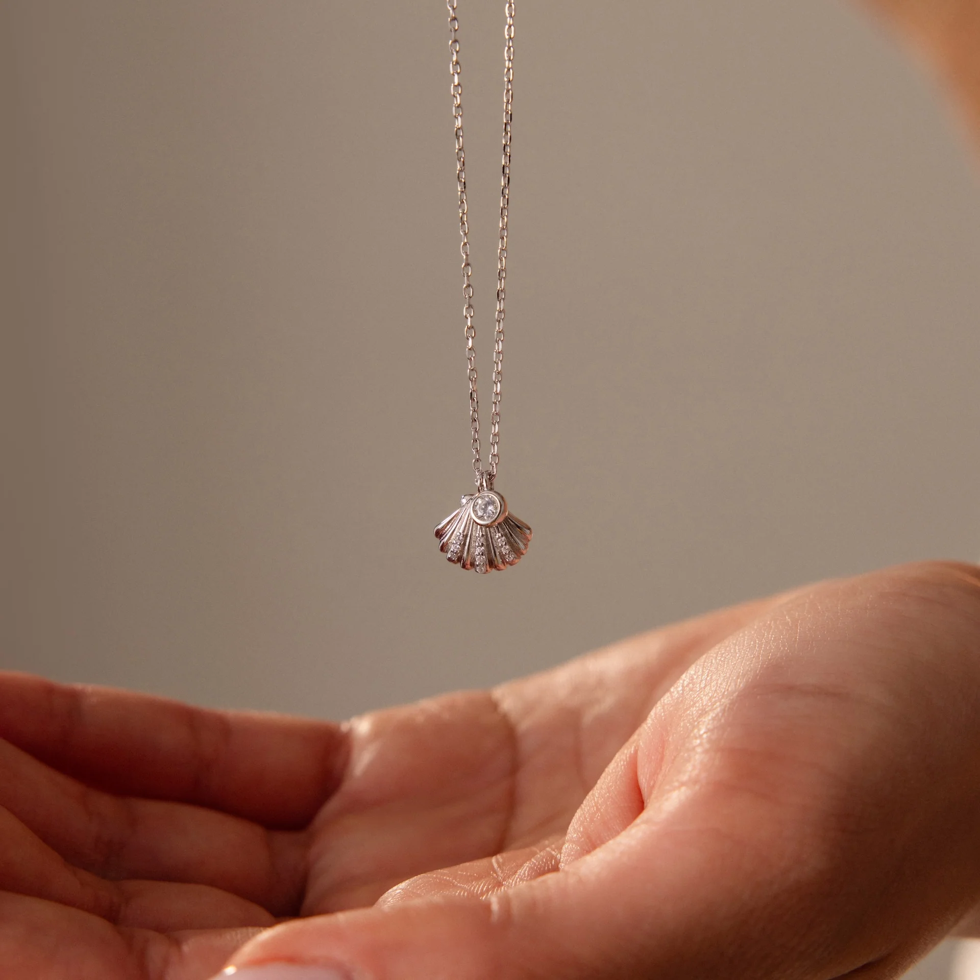 Diamond Seashell Charm Necklace in Silver - Image 4