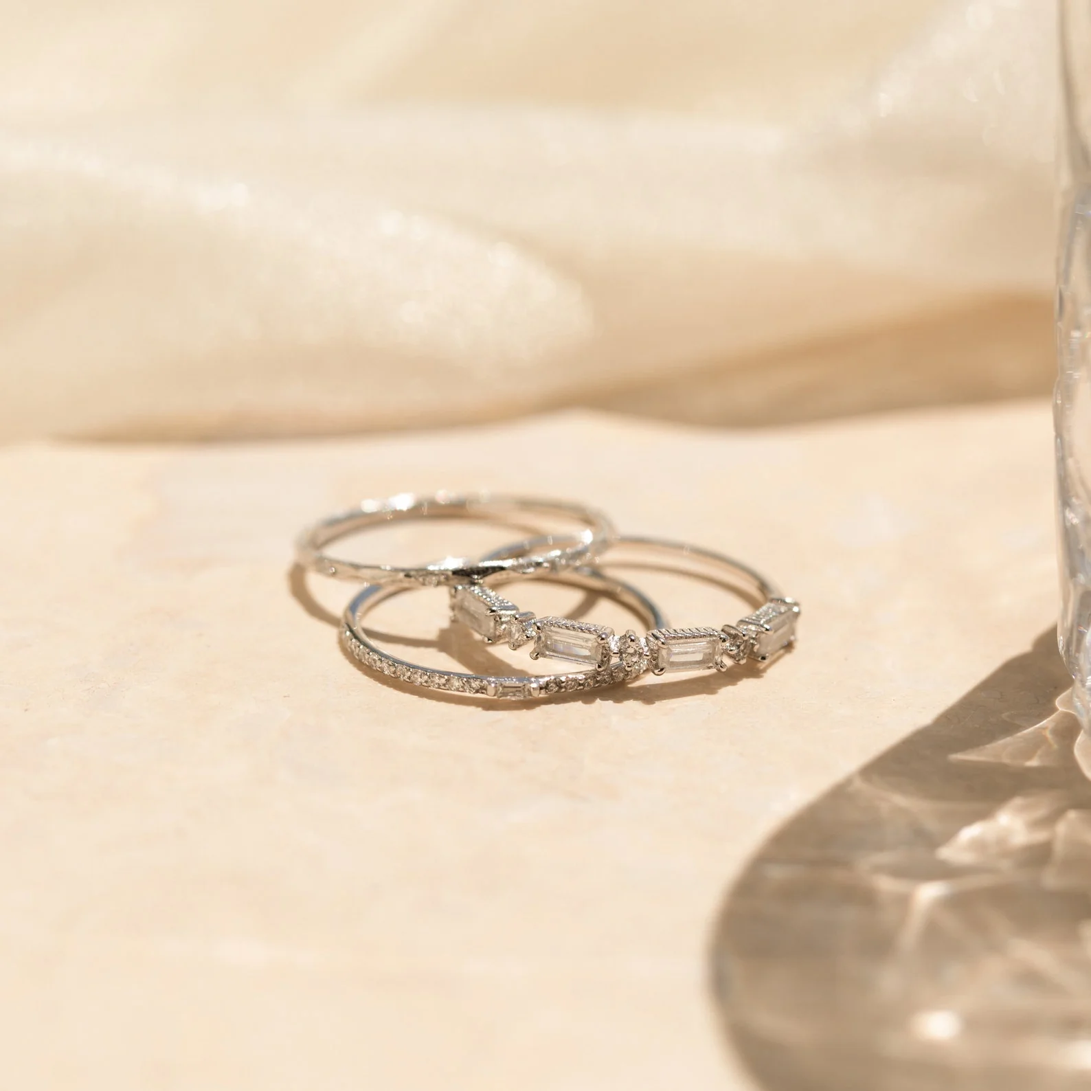 Diamond Stacking Ring Set in Silver - Image 3