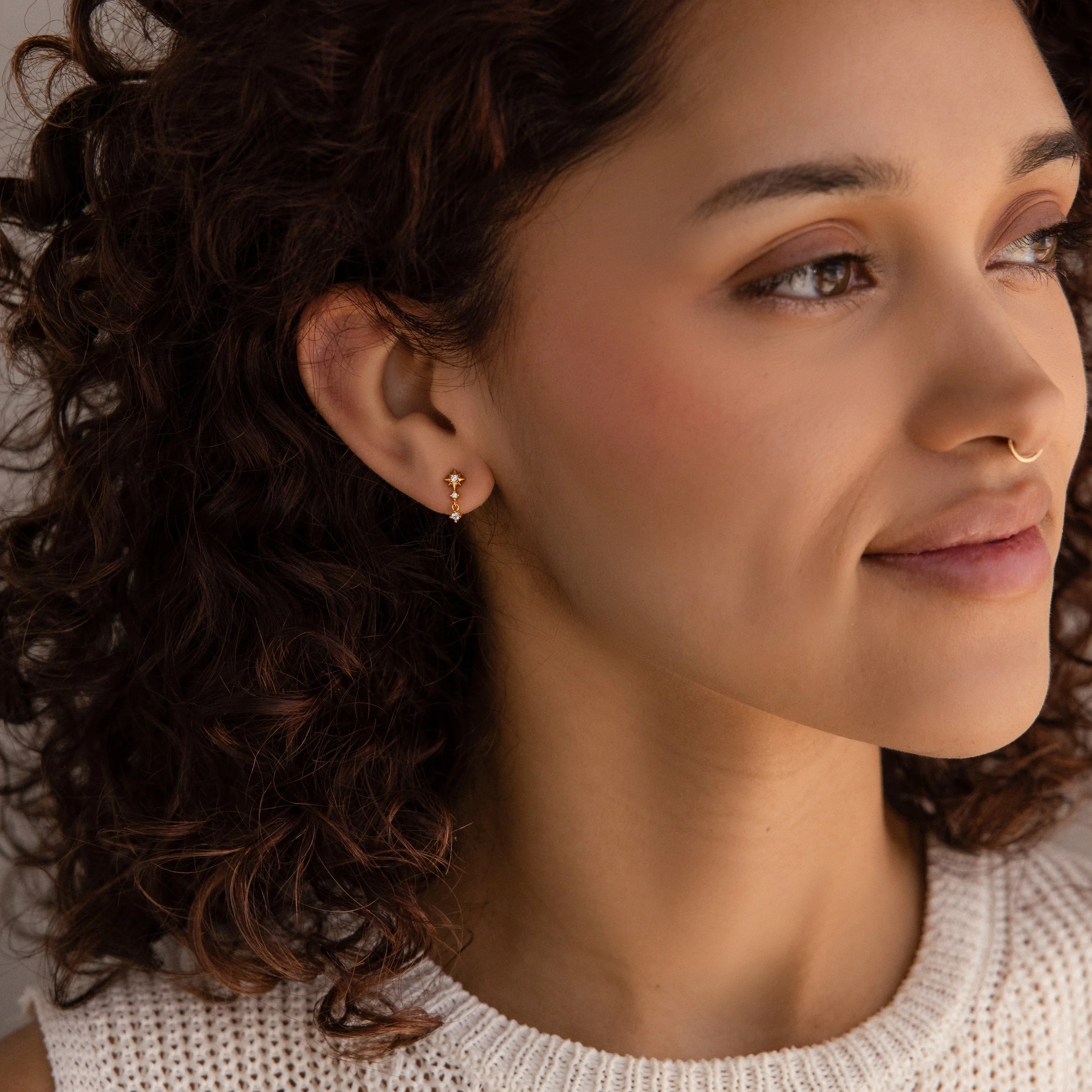 Diamond Starburst Drop Studs in 18K Gold - Image 3