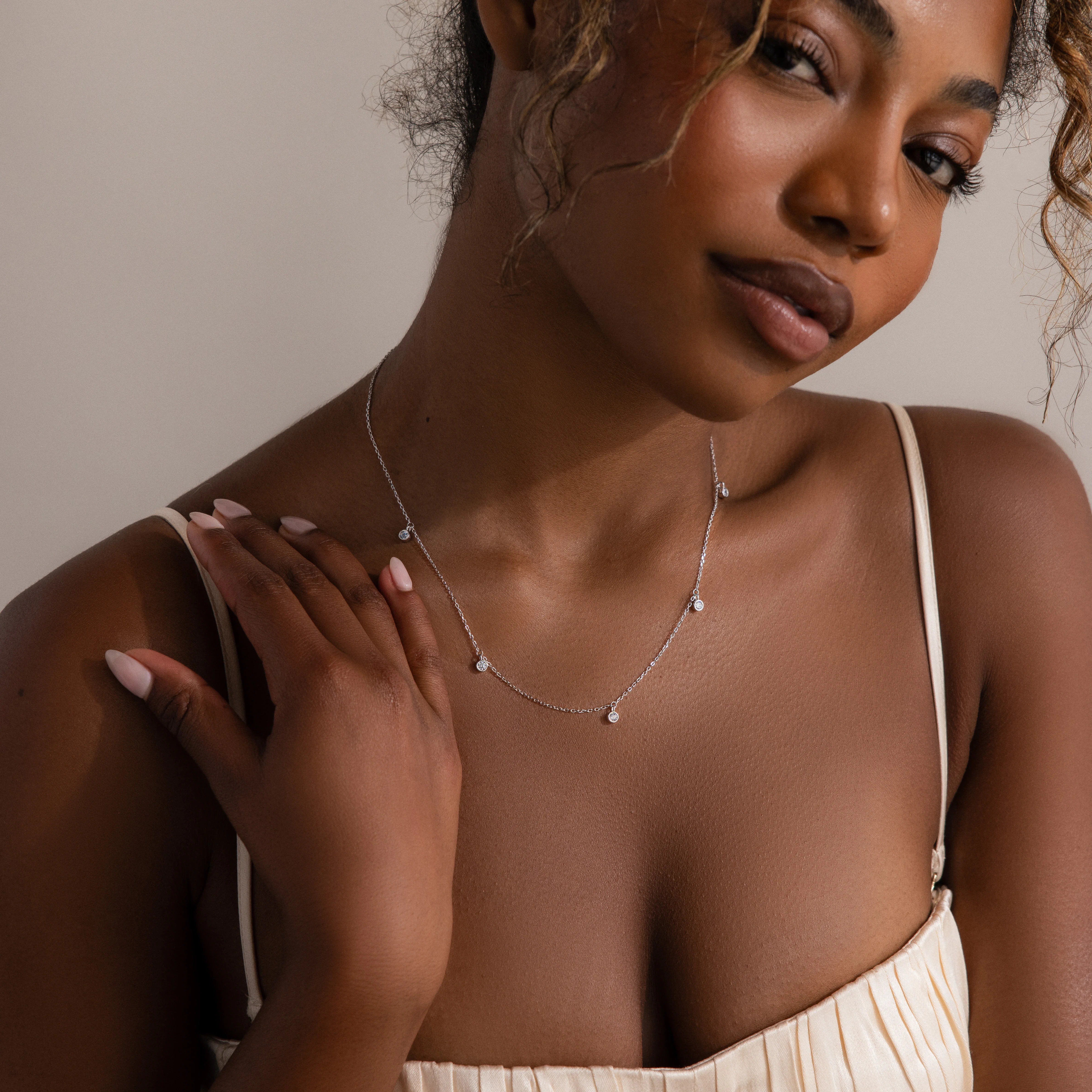Diamond Station Necklace in Silver - Image 5