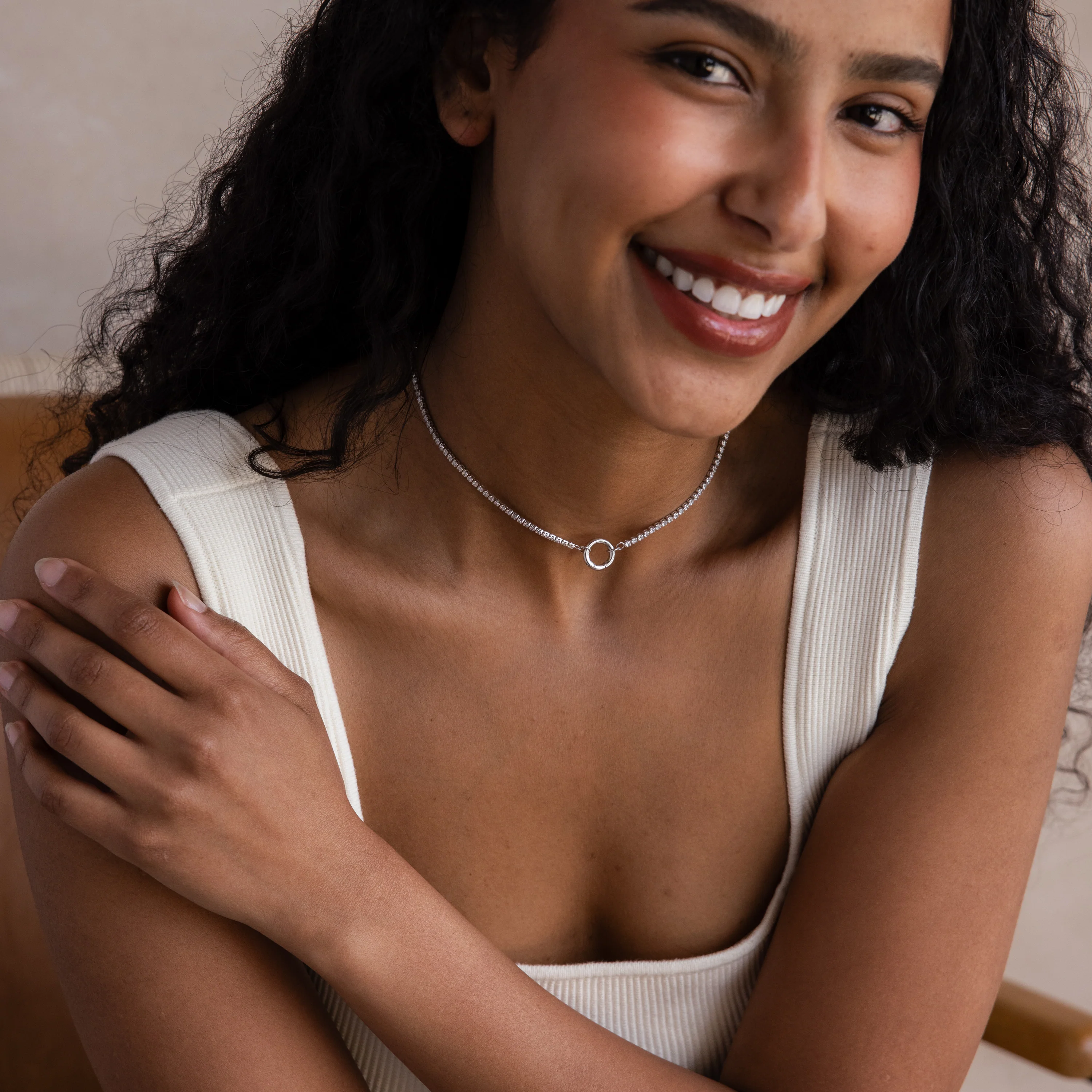 Diamond Tennis Clasp Necklace in Silver - Image 4