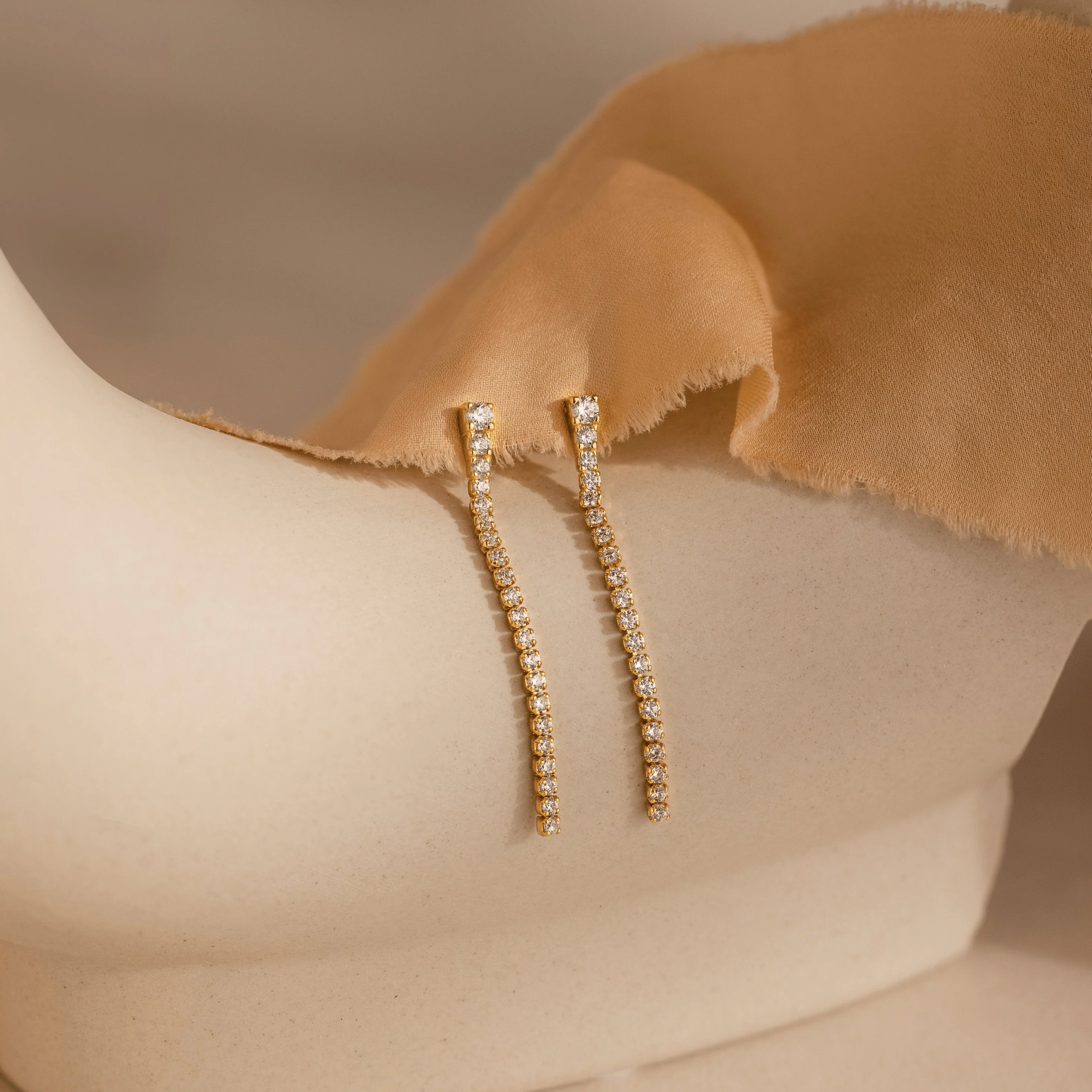 Diamond Tennis Dangle Earrings - Image 2