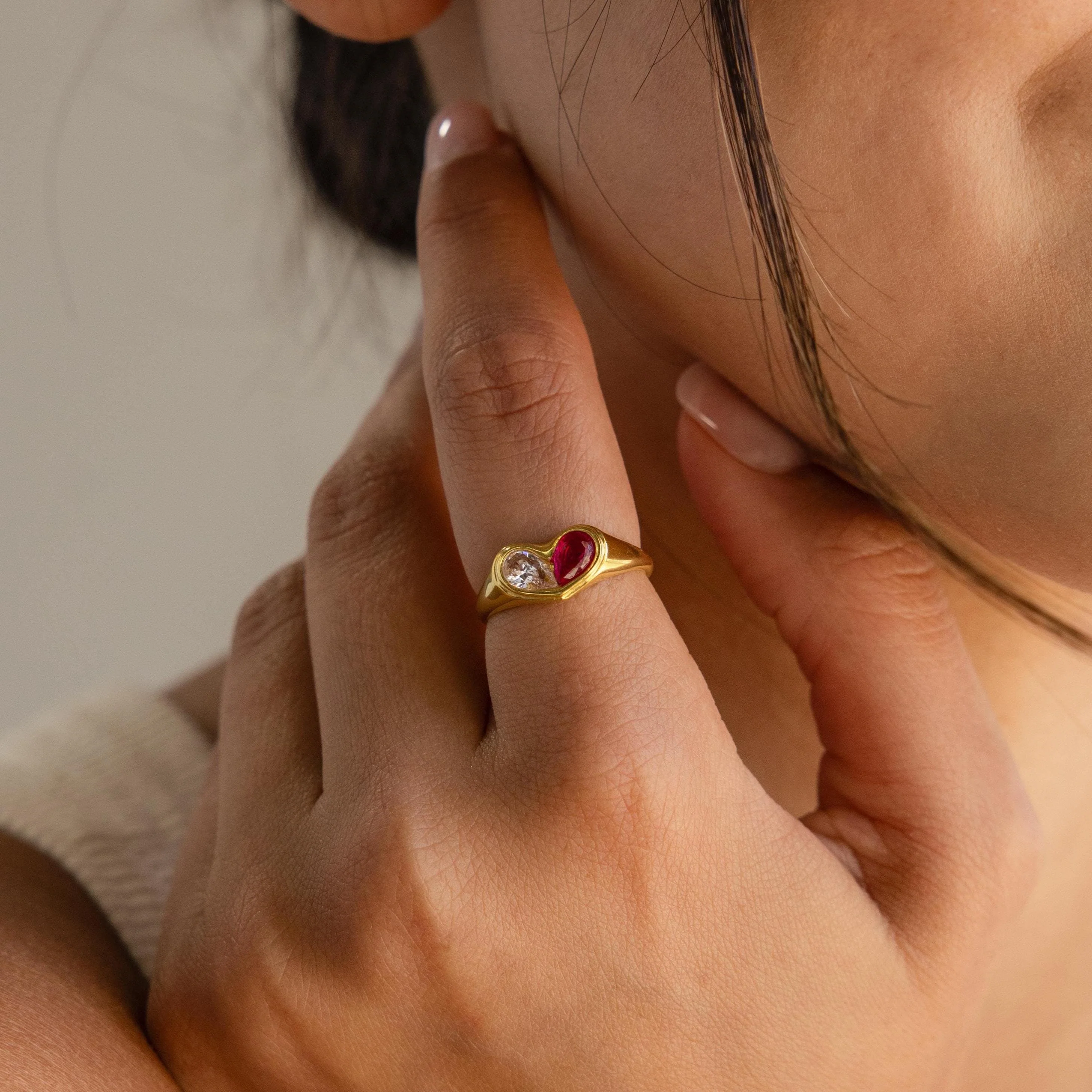 Duo Birthstone Heart Signet Ring - Image 2