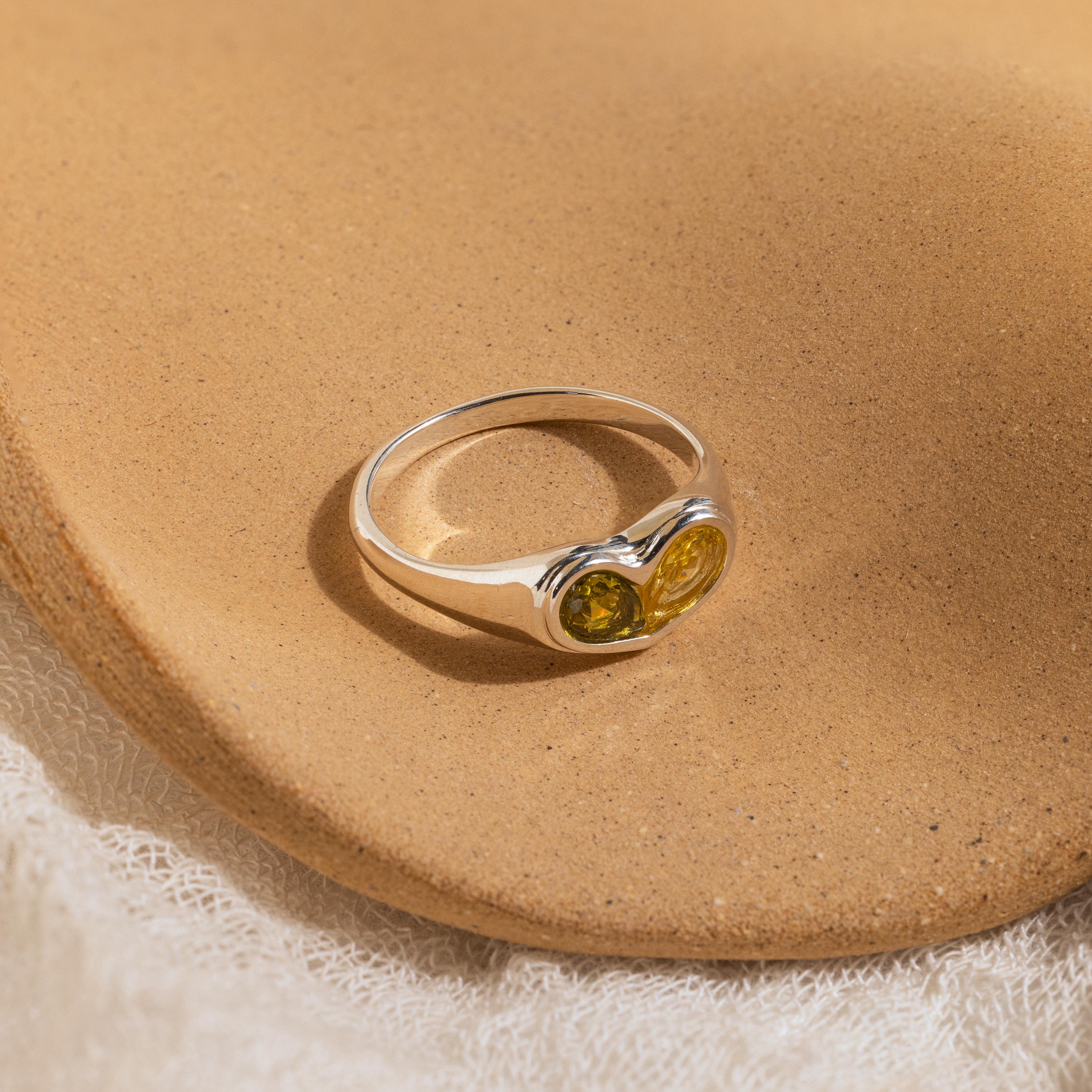 Duo Birthstone Heart Signet Ring - Image 3