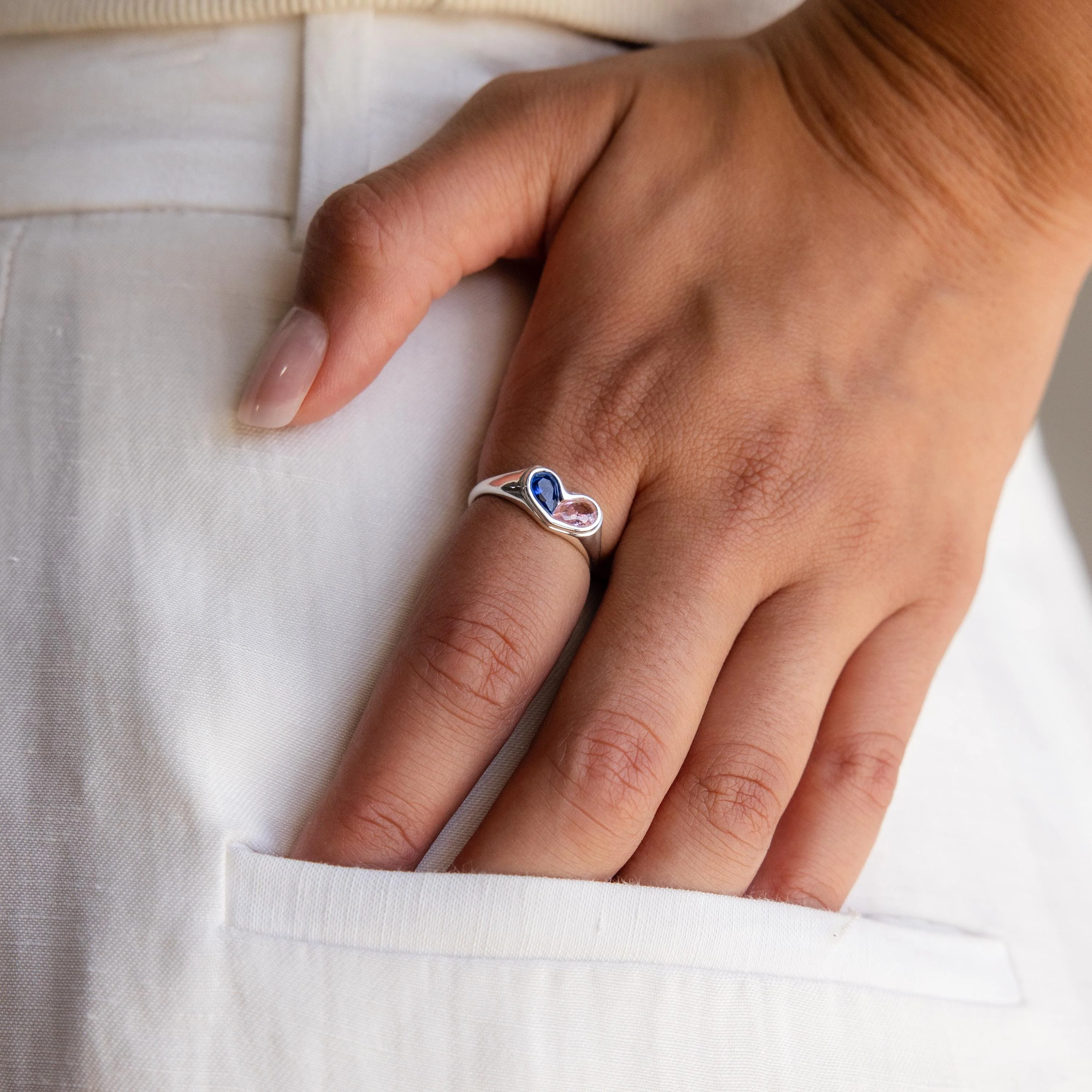Duo Birthstone Heart Signet Ring - Image 4