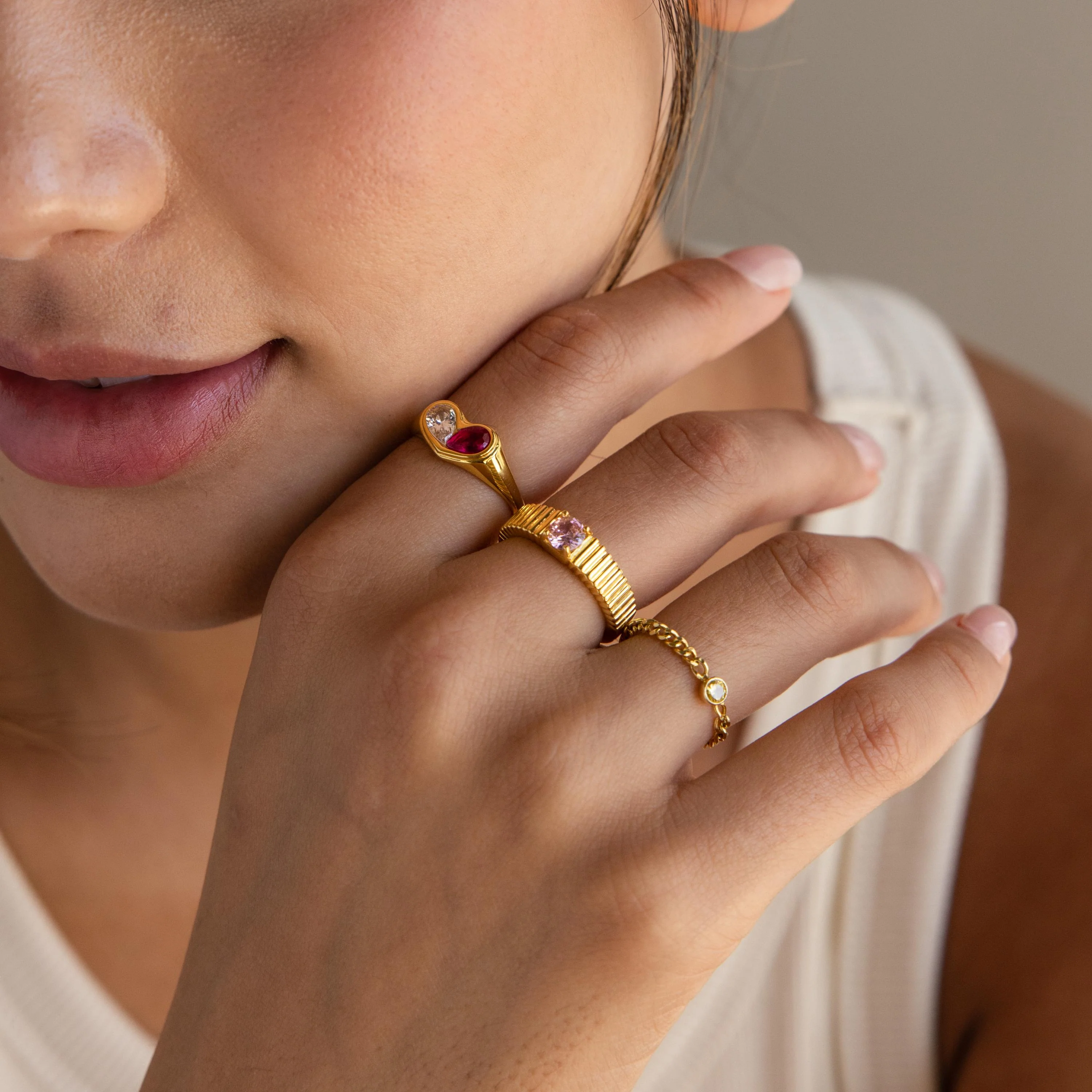 Duo Birthstone Heart Signet Ring - Image 6