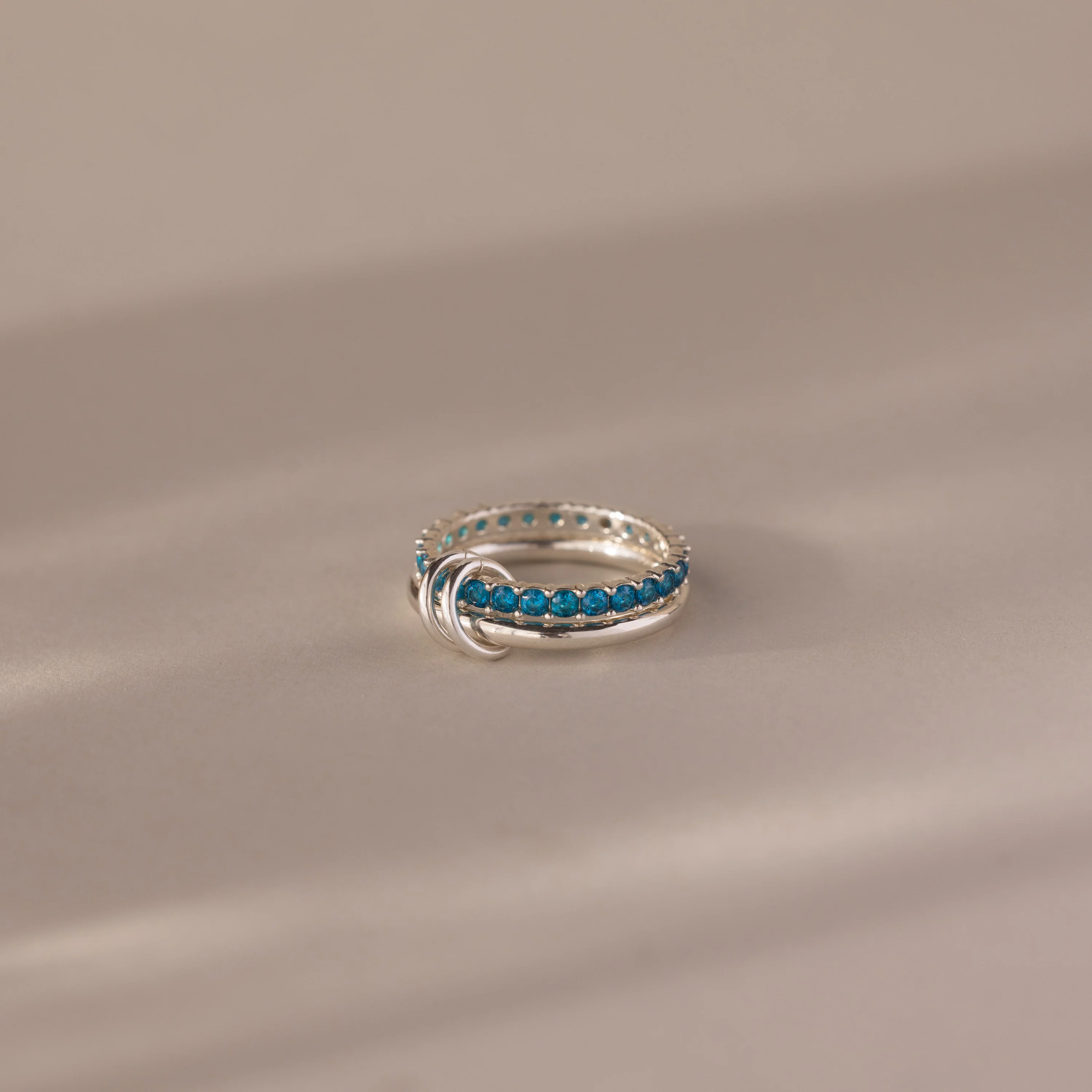 Duo Blue Zircon Tennis Linked Ring Set - Image 3