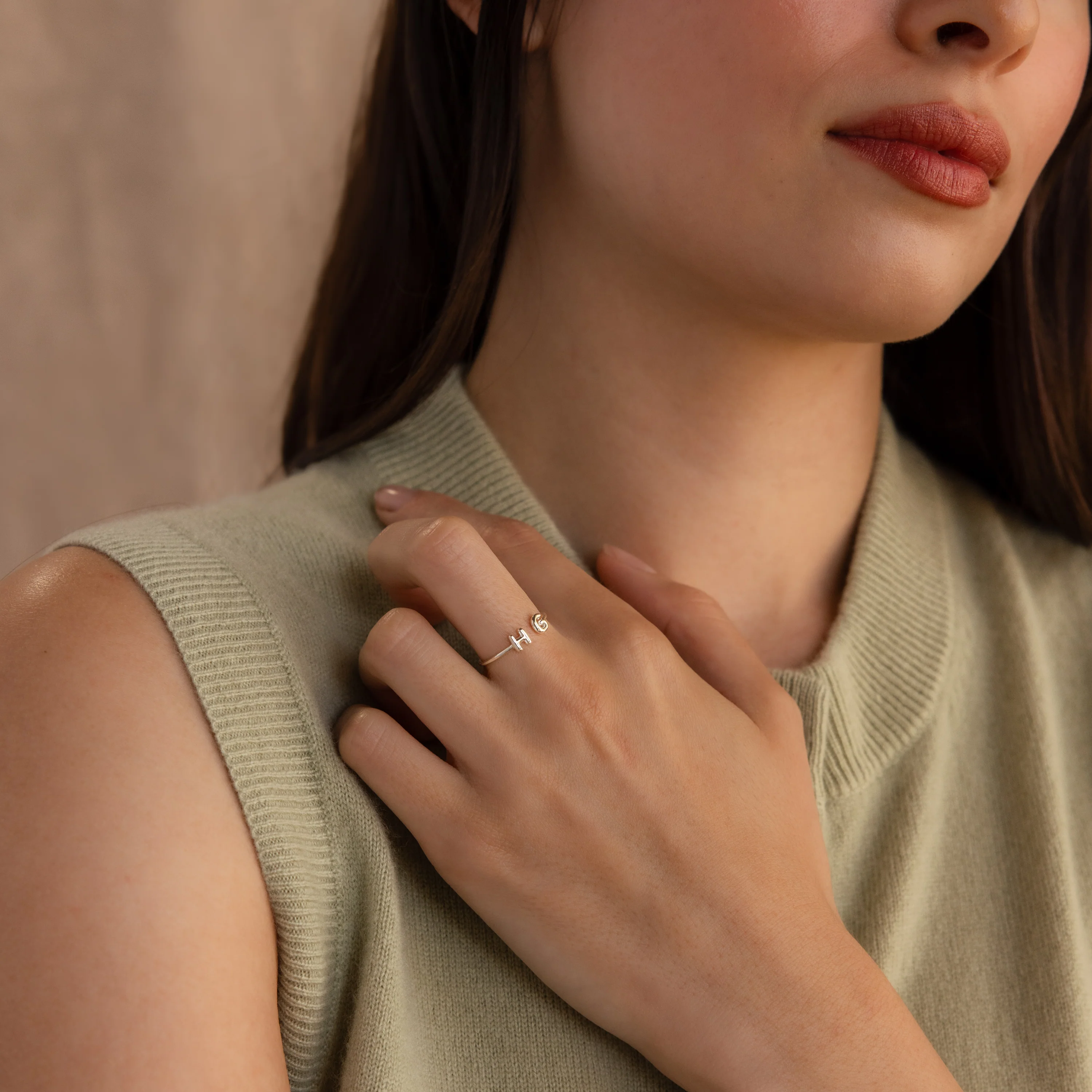 Duo Bubble Initial Ring in Silver - Image 3