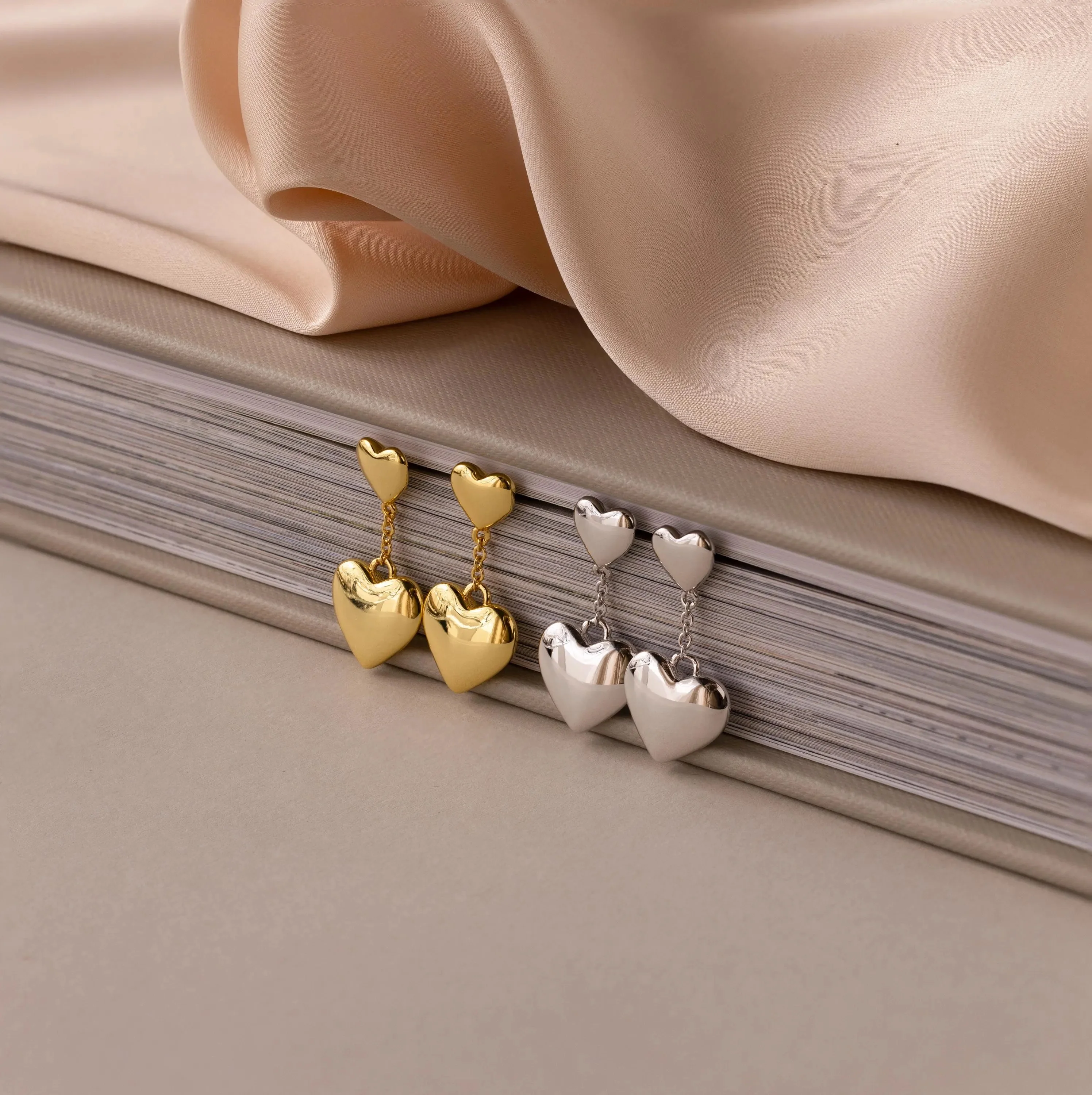 Duo Heart Drop Studs - Image 3