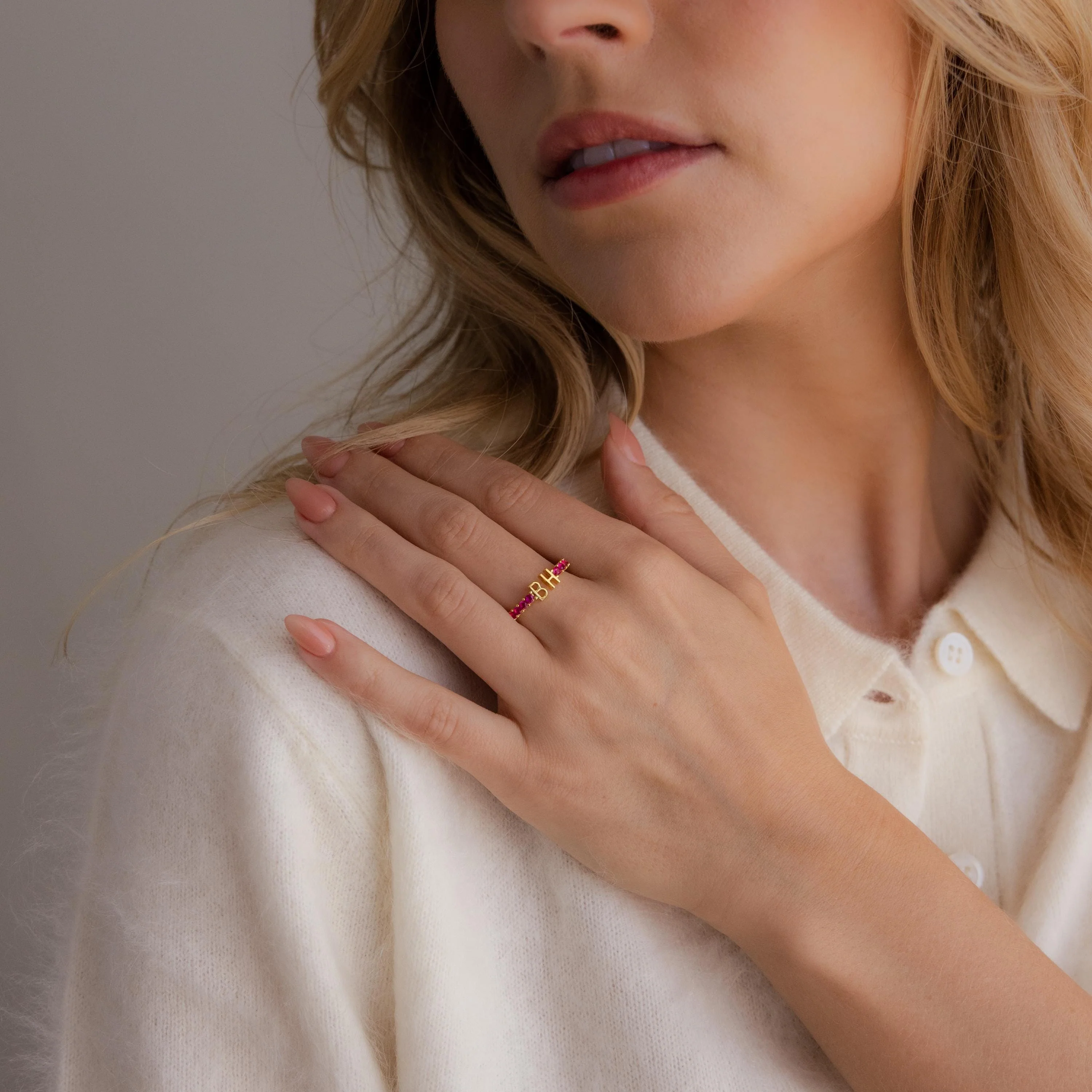 Duo Initial Ruby Tennis Ring - Image 4