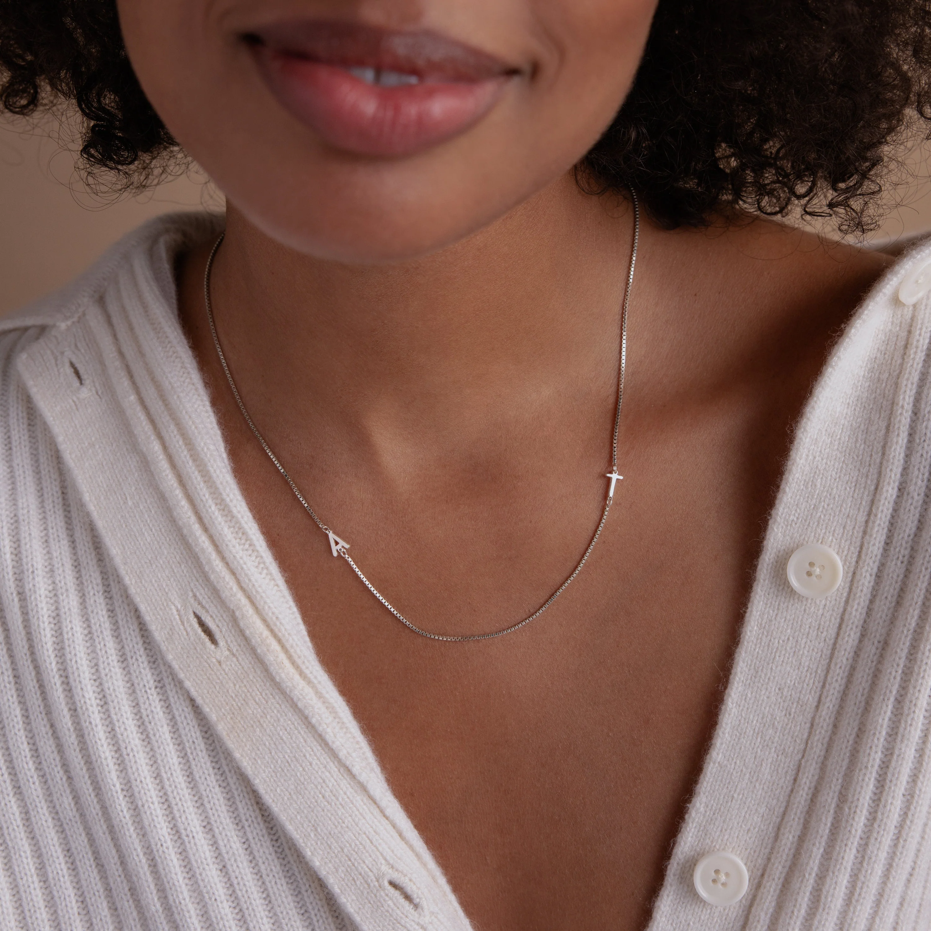 Duo Initial Necklace in Box Chain - Image 4