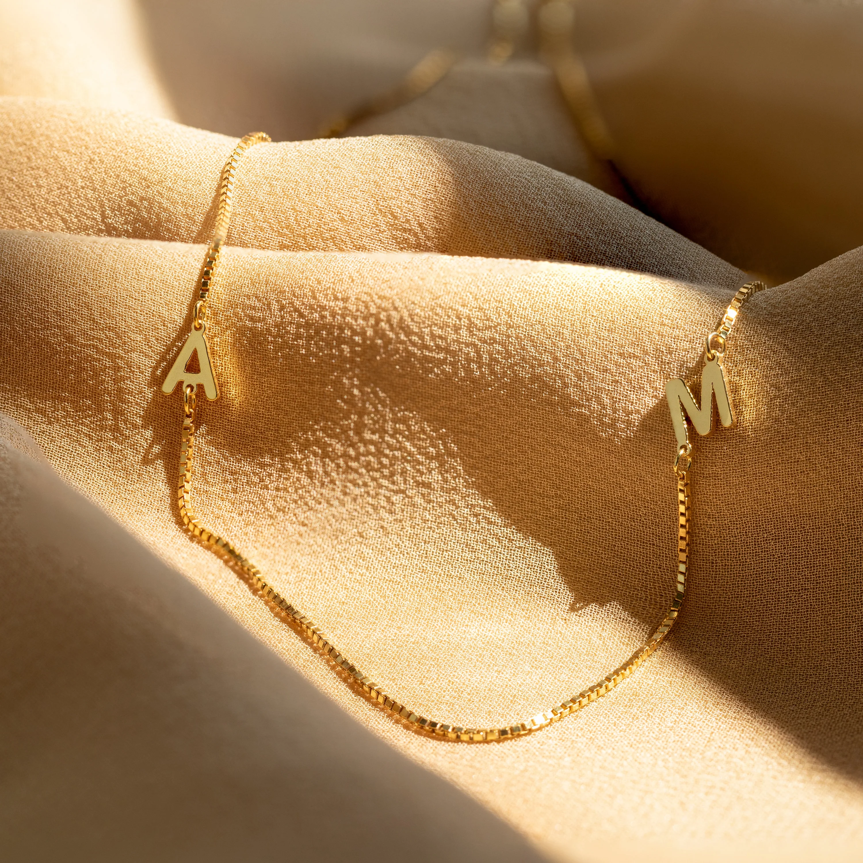 Duo Initial Necklace in Box Chain - Image 7