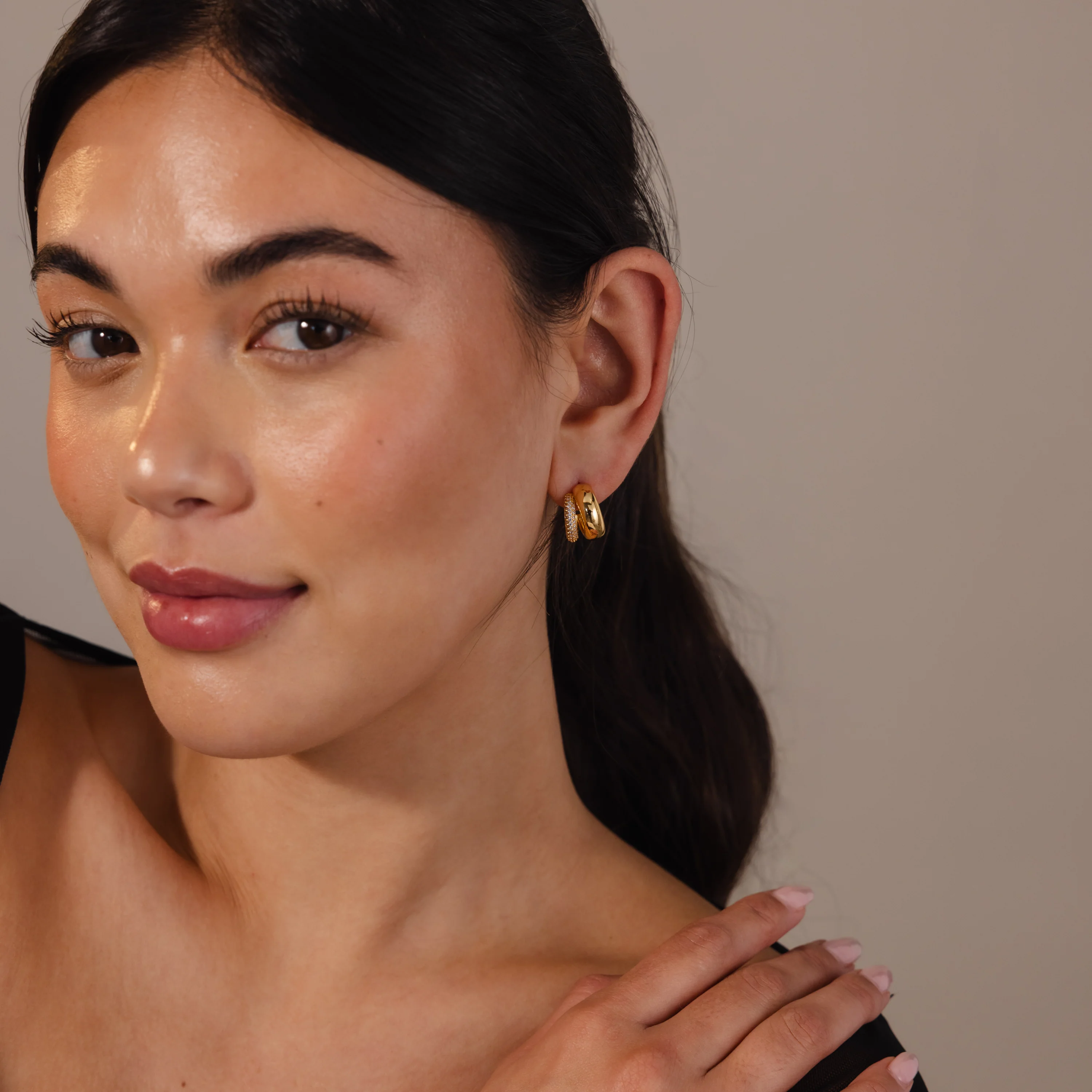 Duo Pave Dome Studs in 18K Gold - Image 6