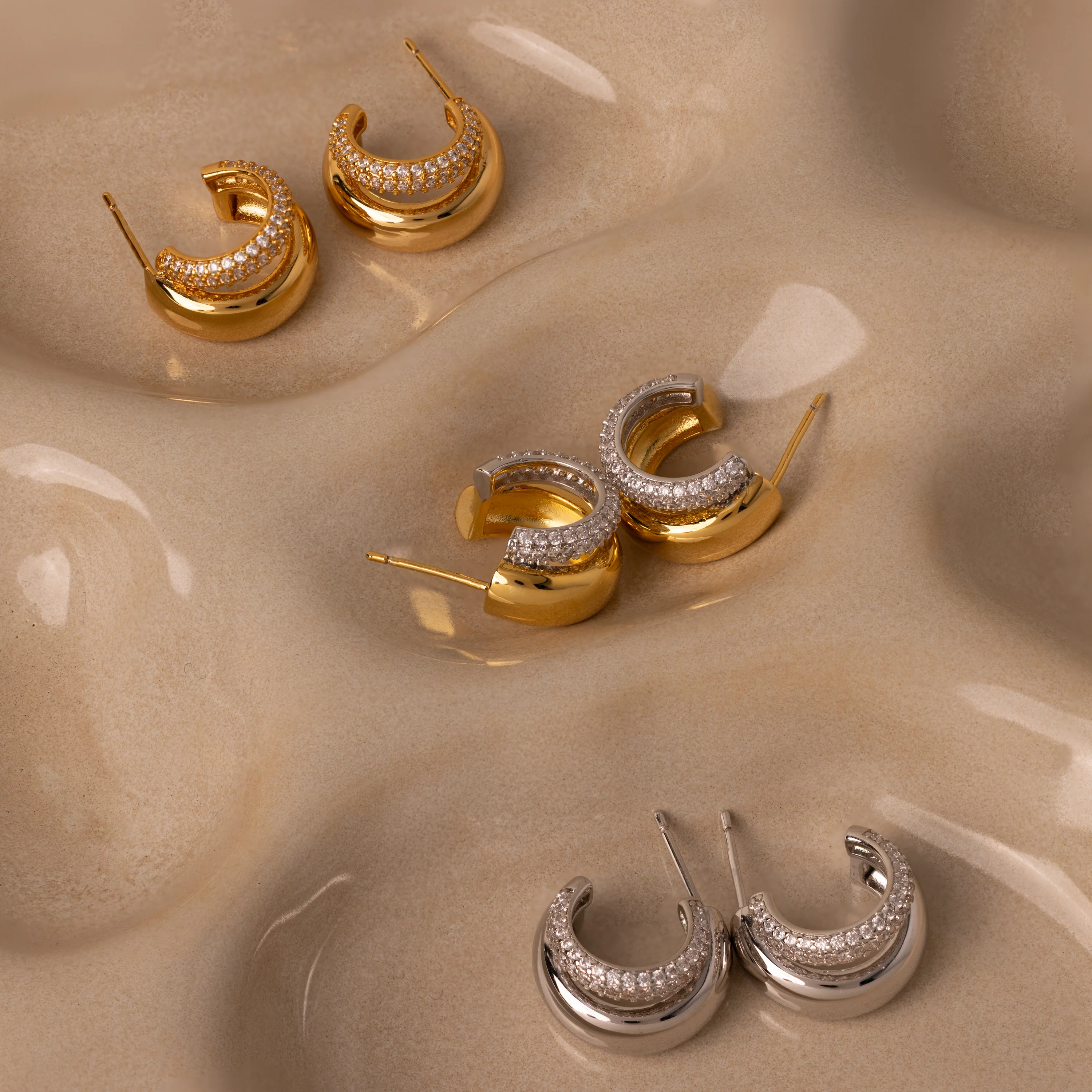 Duo Pave Dome Studs in Mixed Metal - Image 3