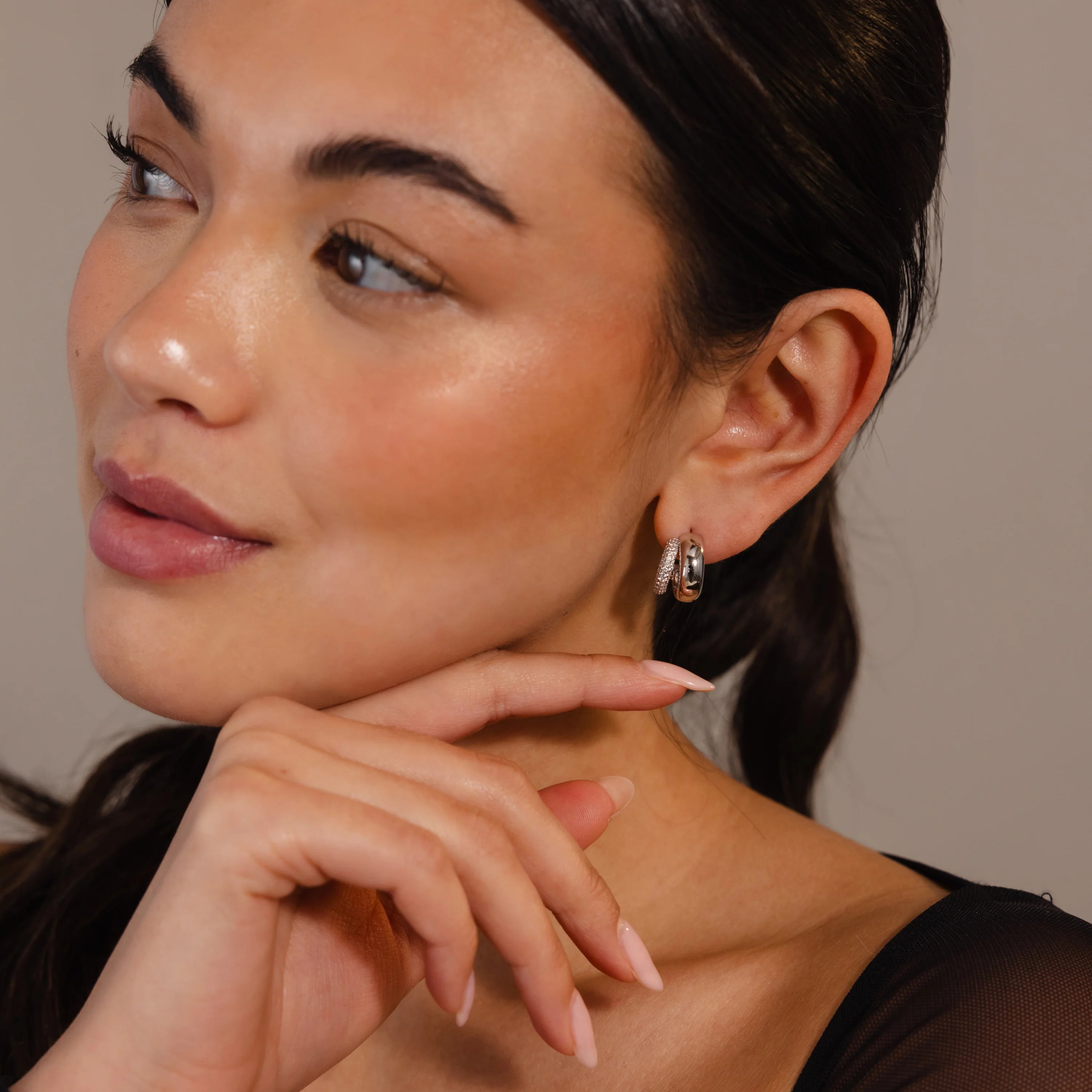 Duo Pave Dome Studs in Mixed Metal - Image 4