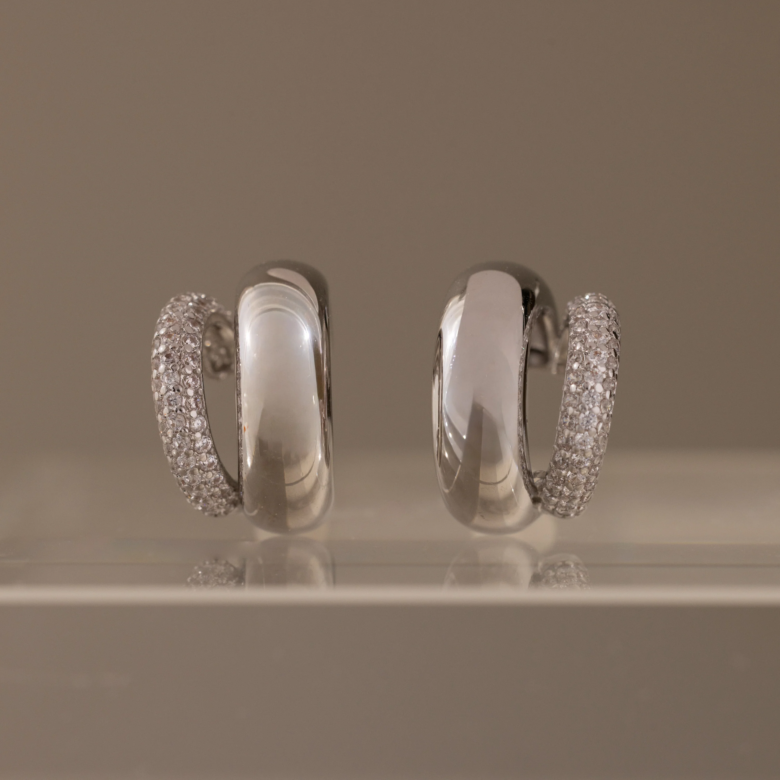 Duo Pave Dome Studs in Silver - Image 5