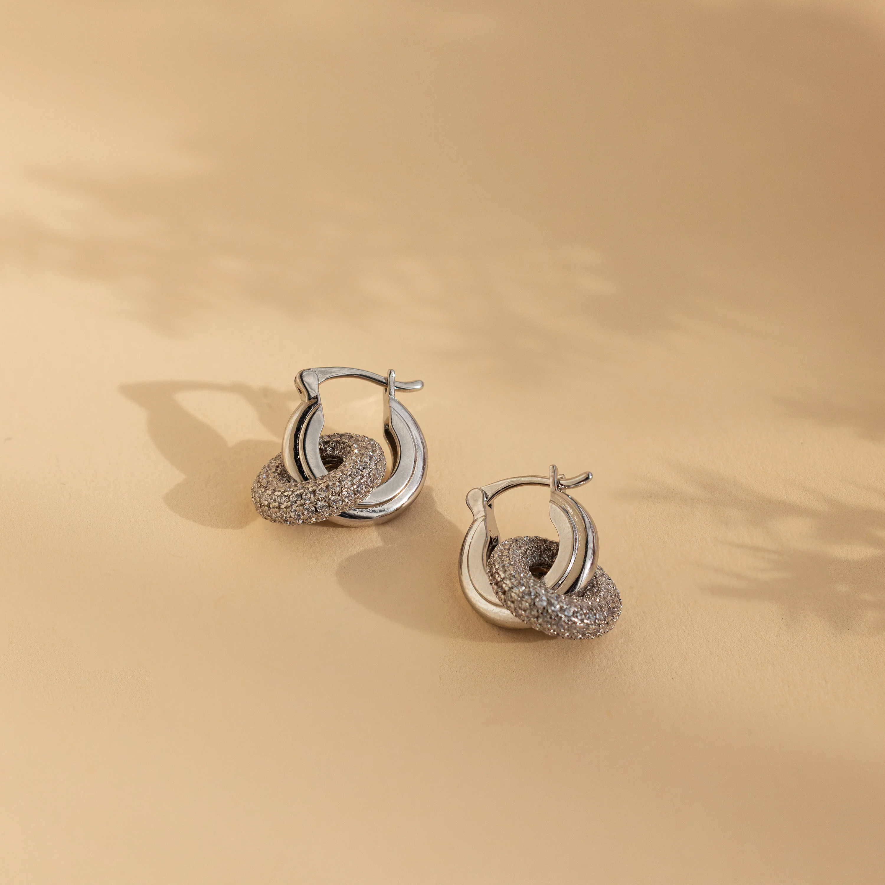 Duo Pave Link Hoops in Silver - Image 4