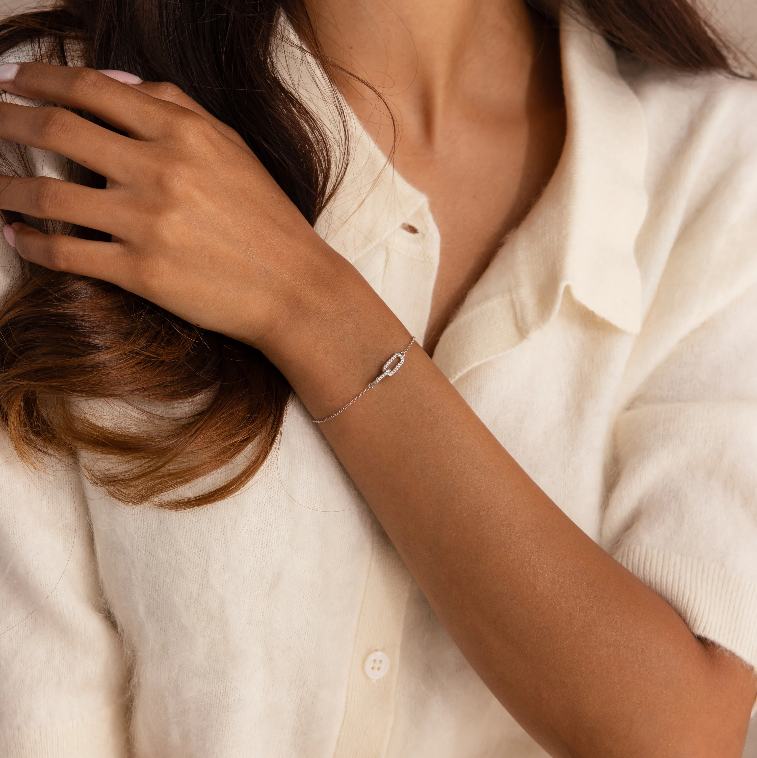 Duo Pave Link Pendant Bracelet in Silver - Image 4