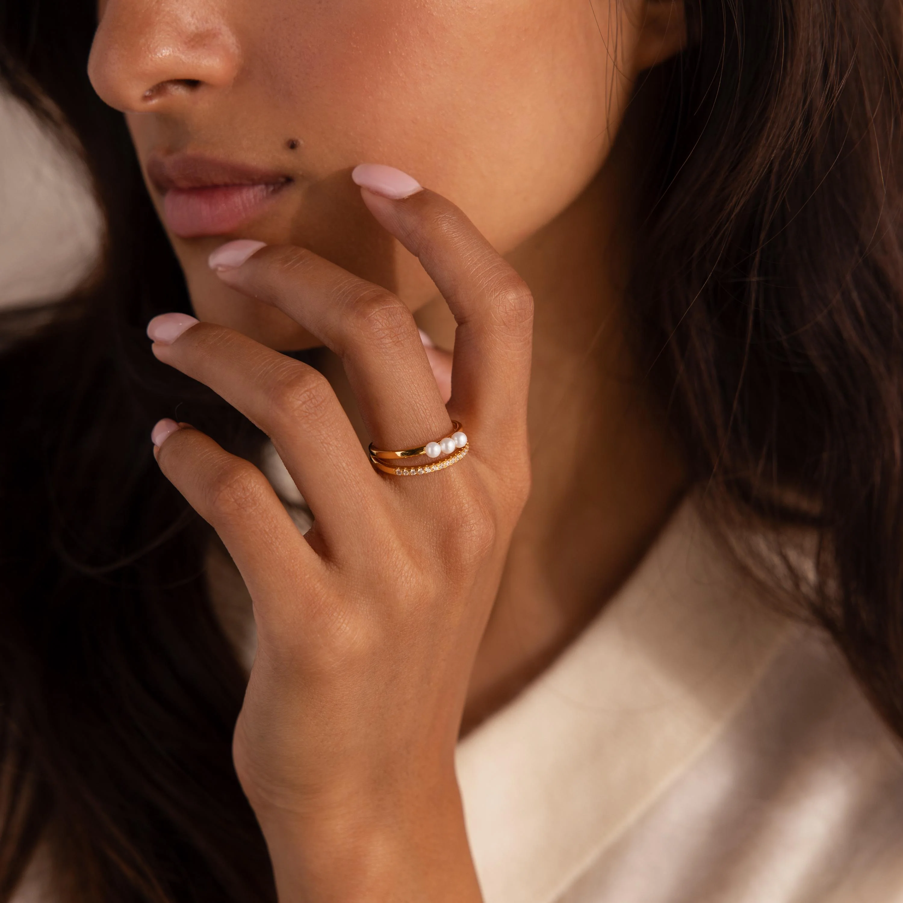 Duo Pave Pearl Ring - Image 6
