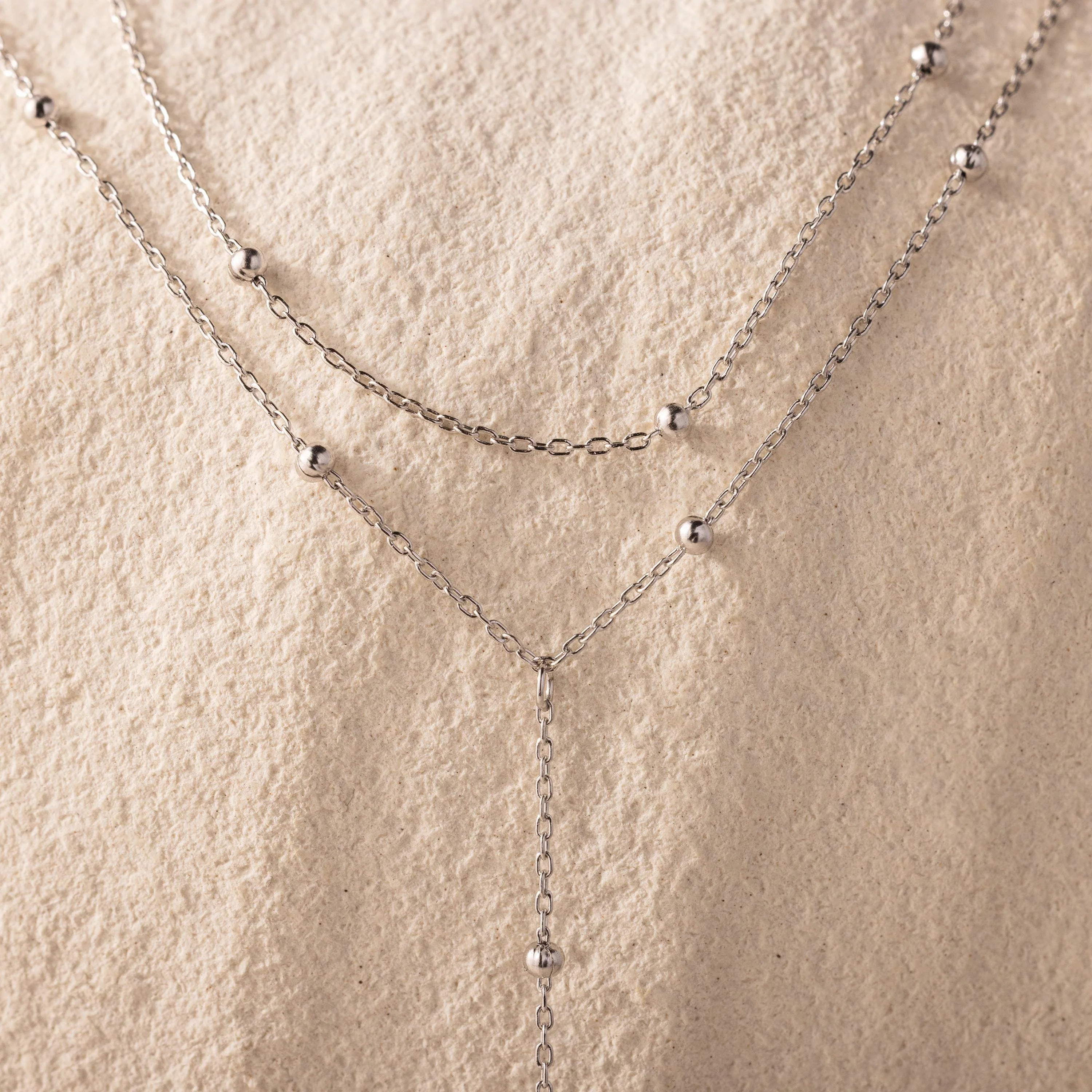 Duo Satellite Lariat Necklace in Silver - Image 4