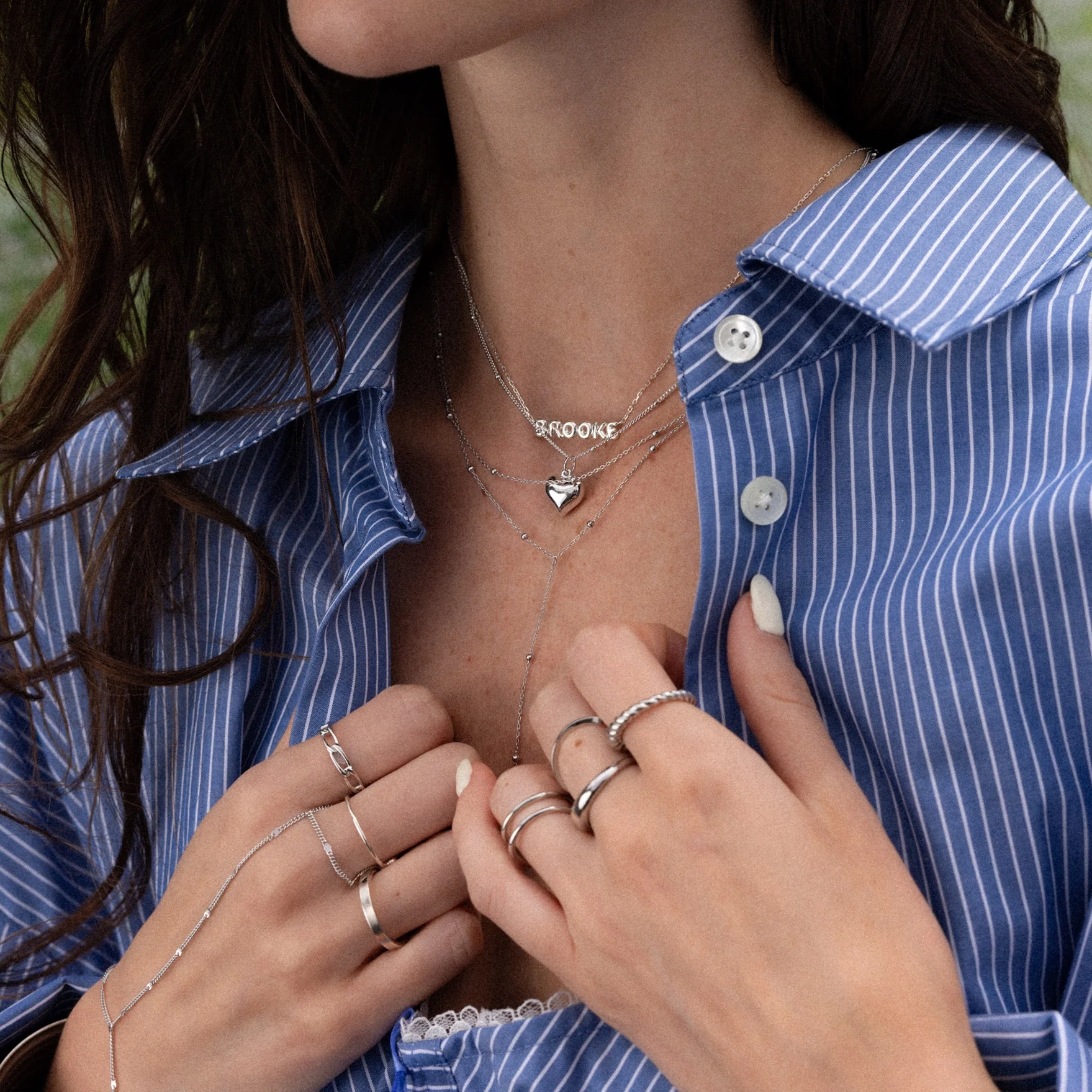 Duo Satellite Lariat Necklace in Silver - Image 3