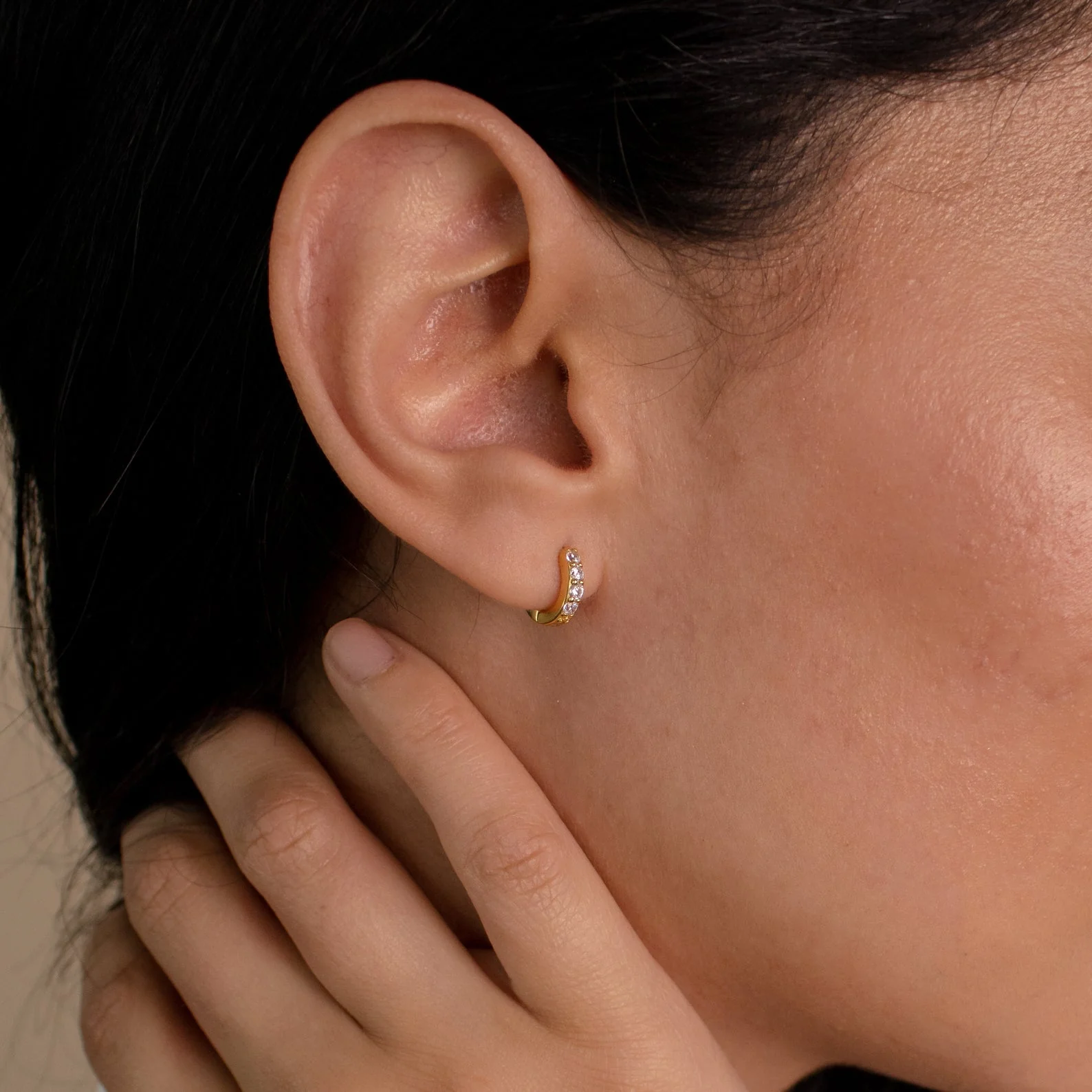 Elise Diamond Huggies in 18K Gold - Image 4