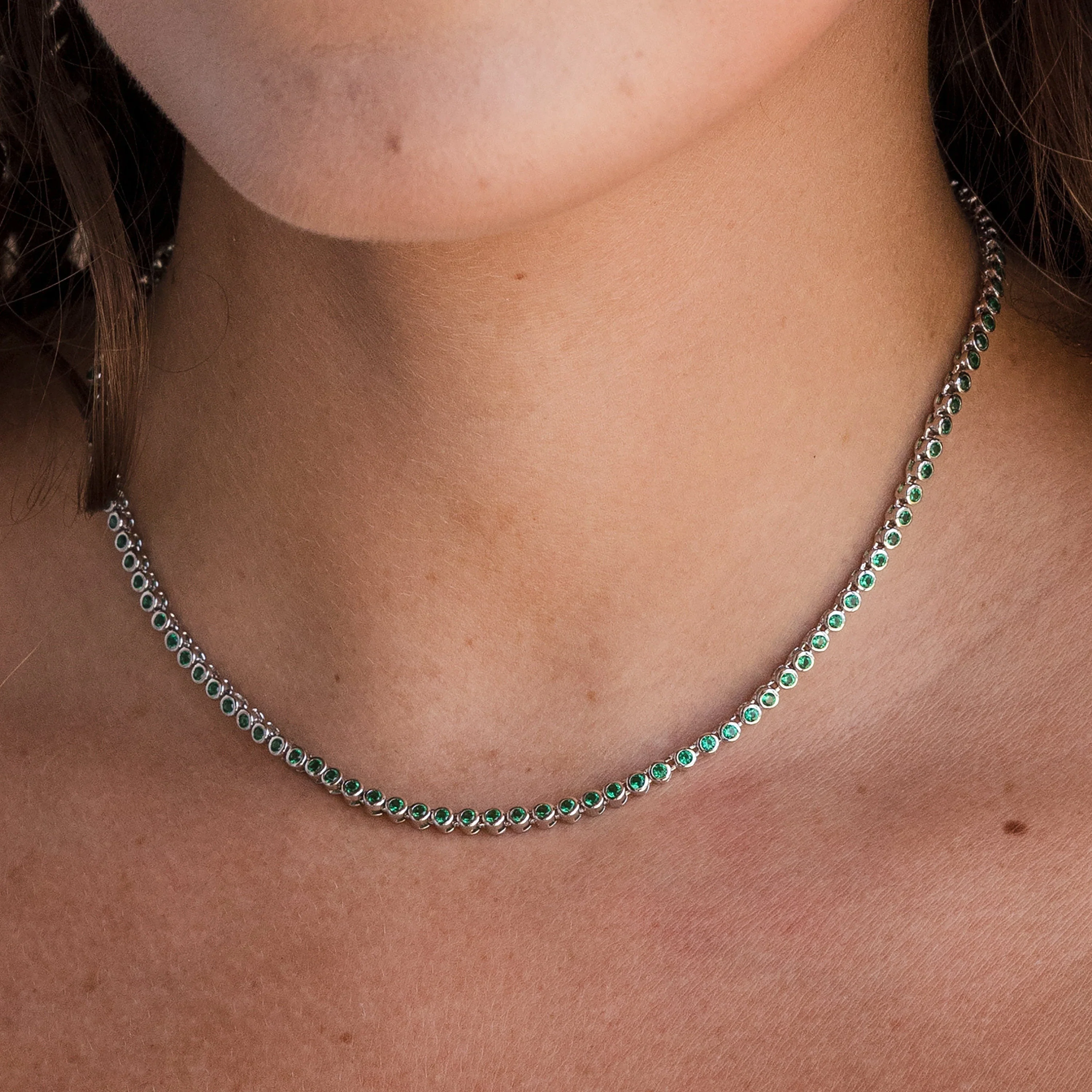 Emerald Bezel Tennis Necklace - Image 4