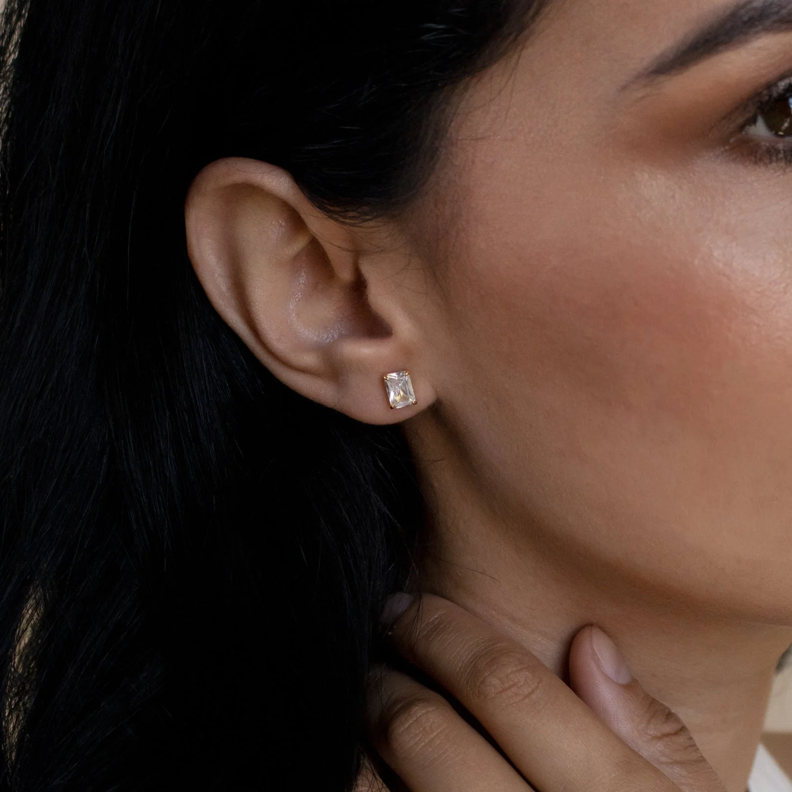 Emerald Diamond Studs in 18K Gold - Image 3
