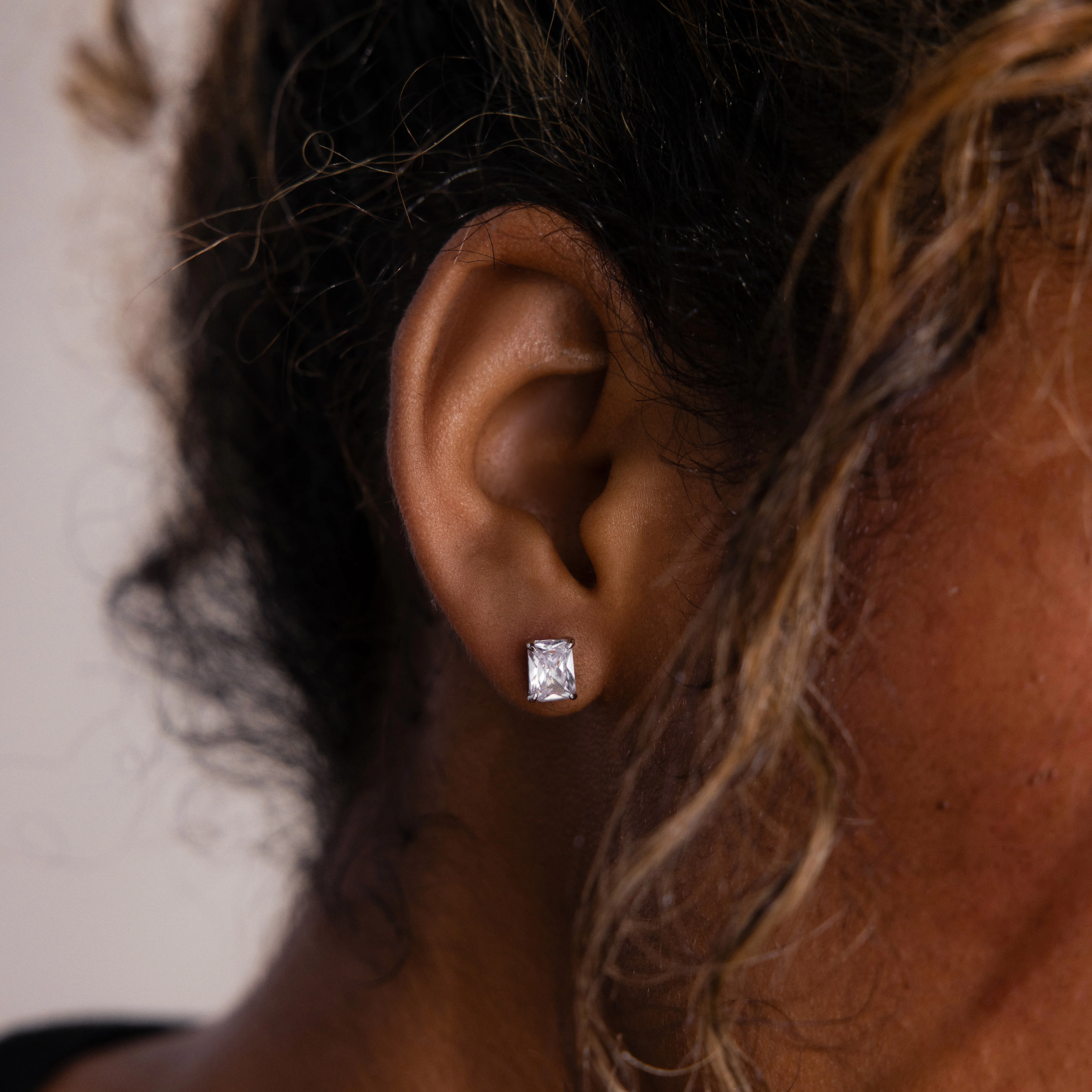 Emerald Diamond Studs in Silver - Image 2