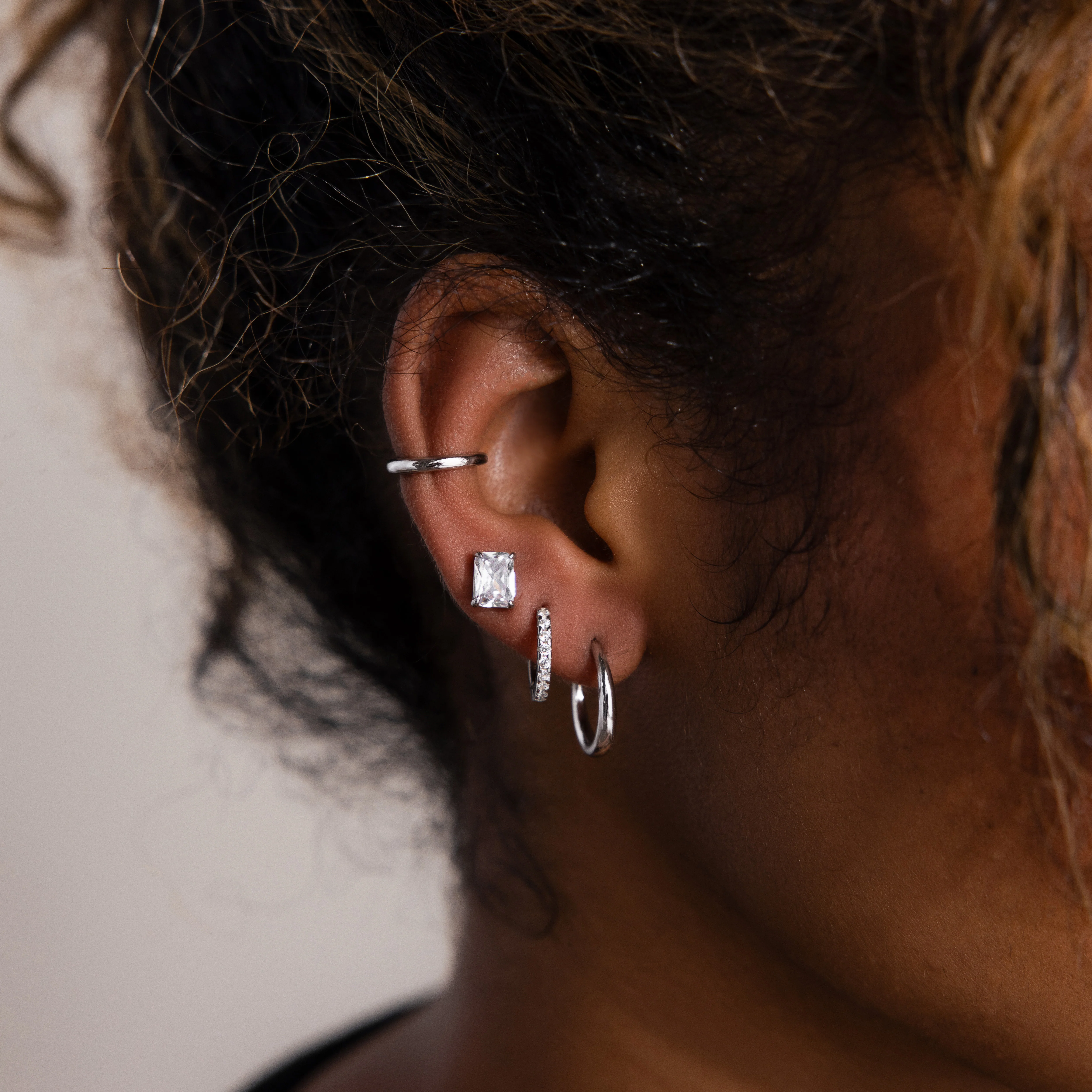 Emerald Diamond Studs in Silver - Image 4